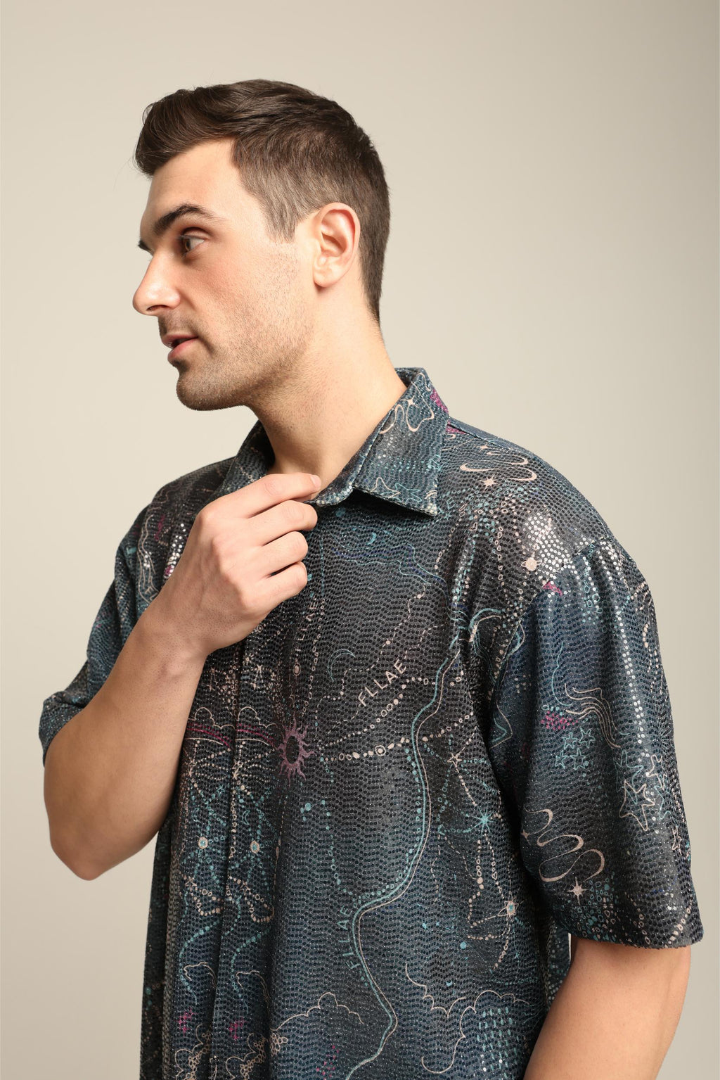 MAYA SEQUIN PRINTED PARTY SHIRT