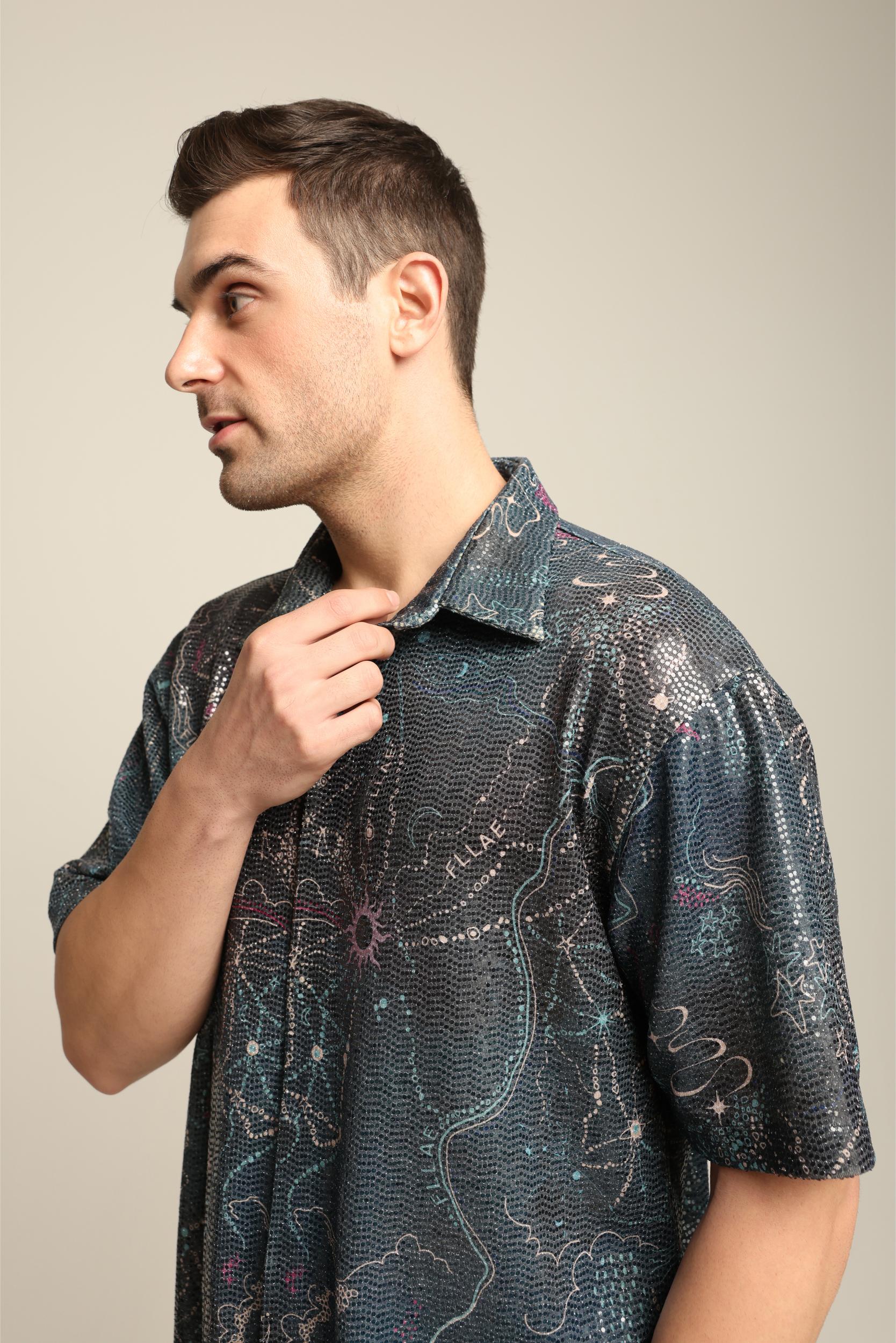 MAYA SEQUIN PRINTED PARTY SHIRT