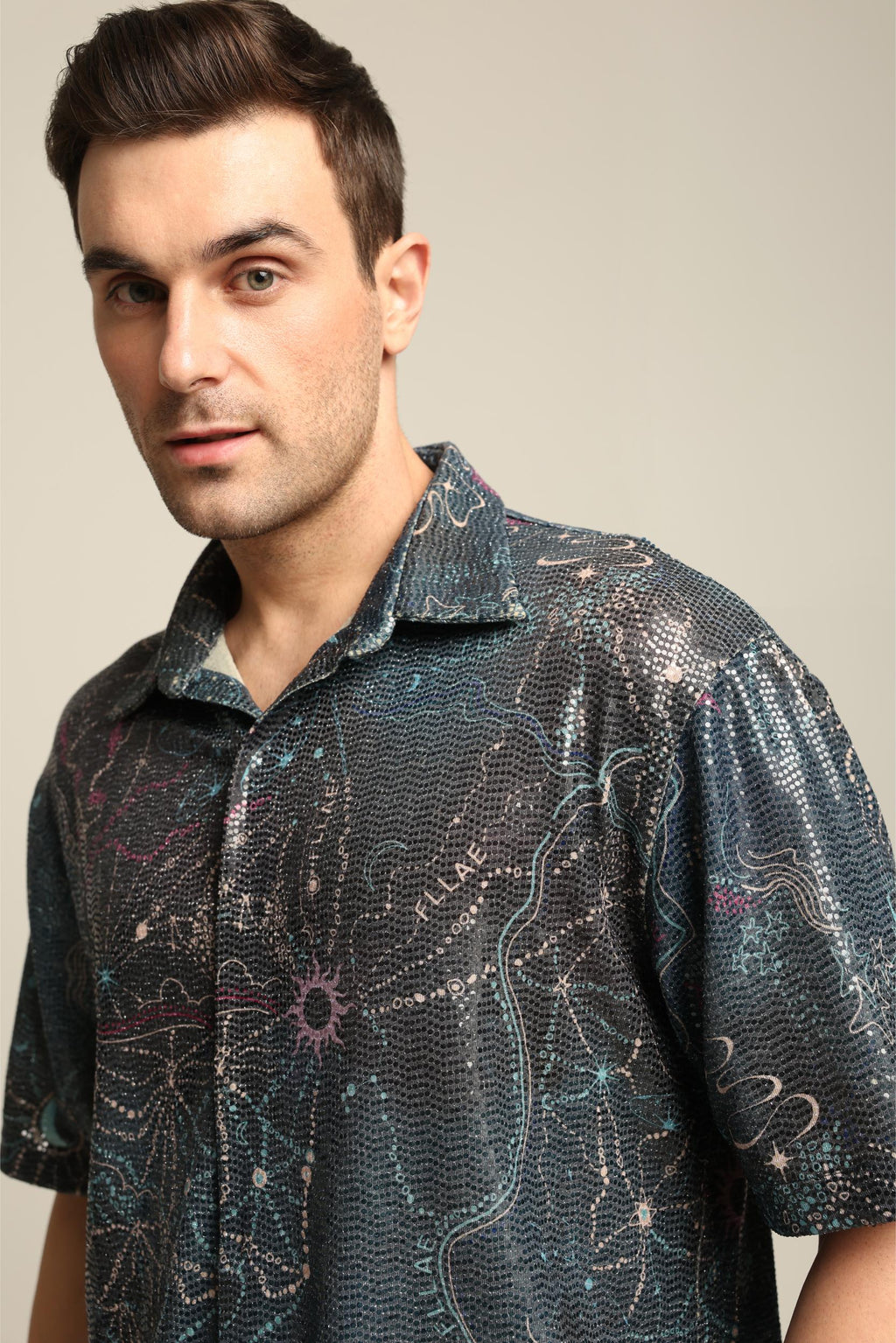 MAYA SEQUIN PRINTED PARTY SHIRT