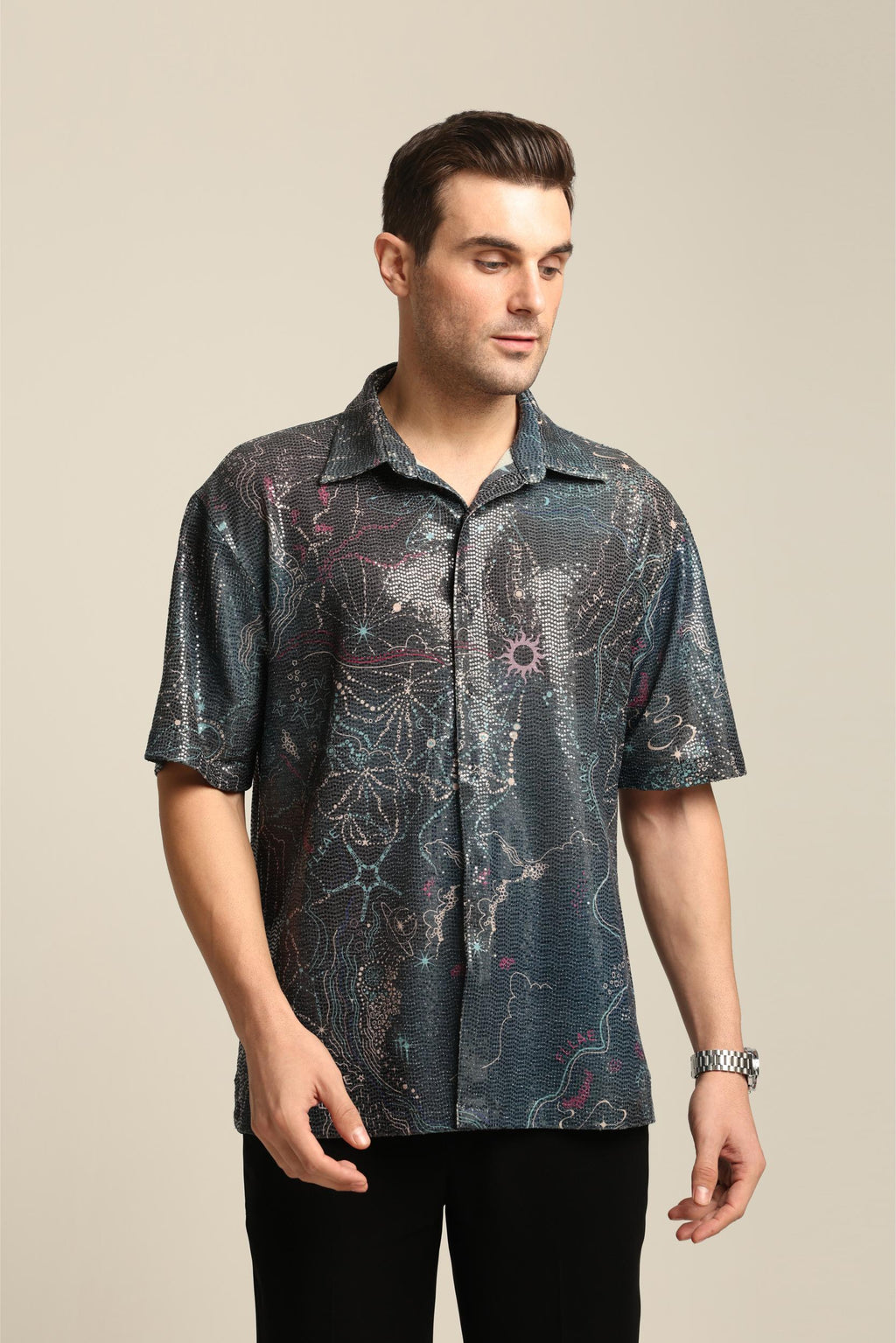 MAYA SEQUIN PRINTED PARTY SHIRT