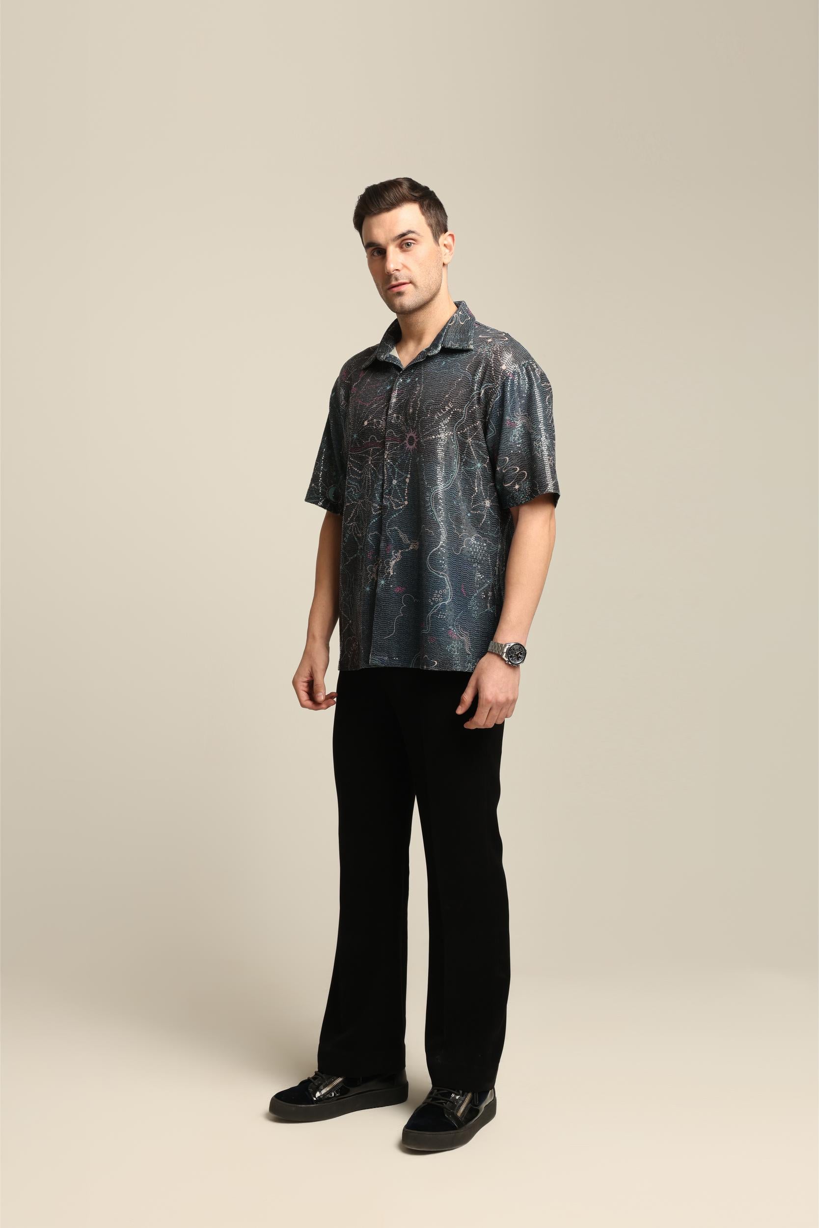 MAYA SEQUIN PRINTED PARTY SHIRT