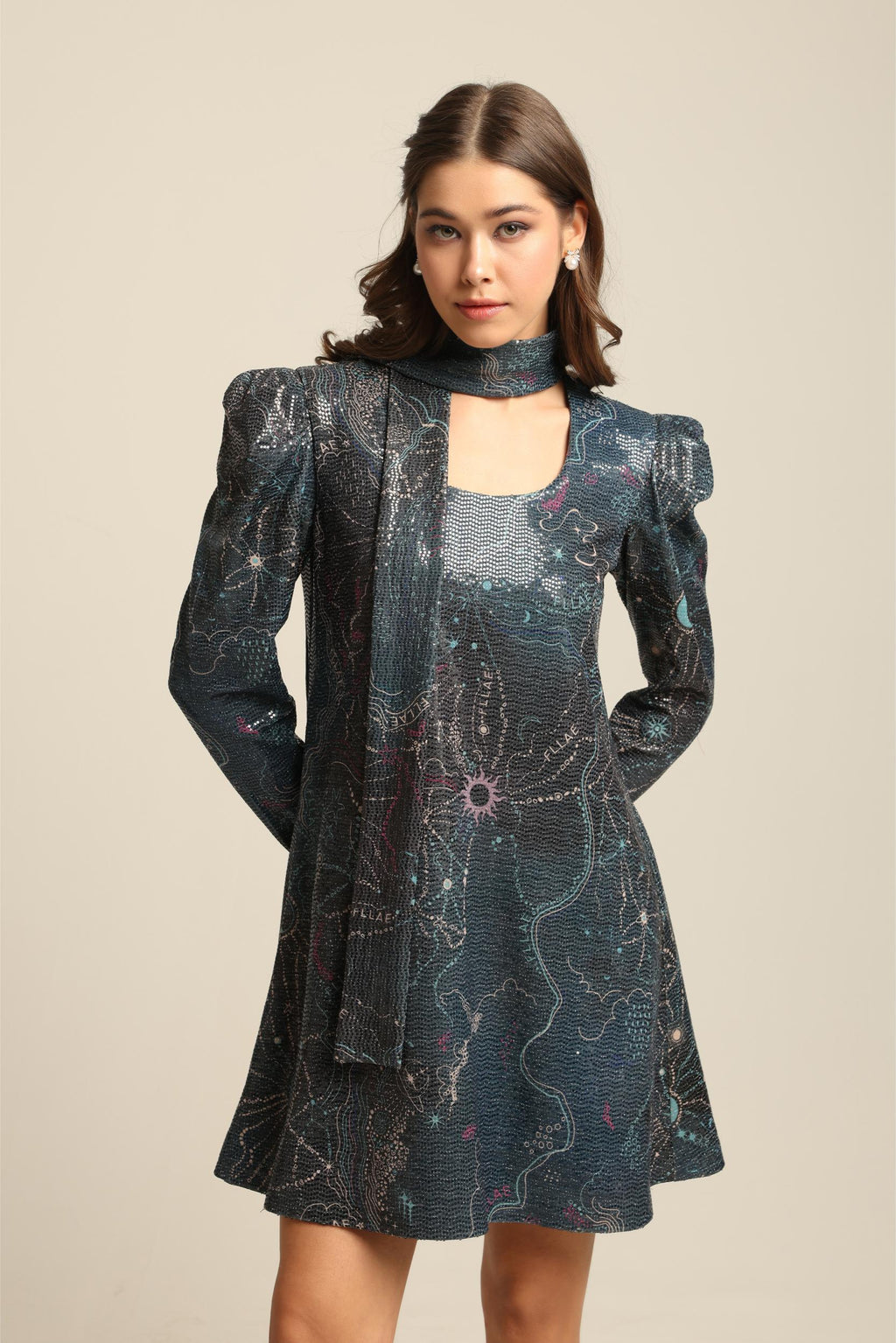 MAYA SEQUIN PRINT FULL SLEEVE DRESS