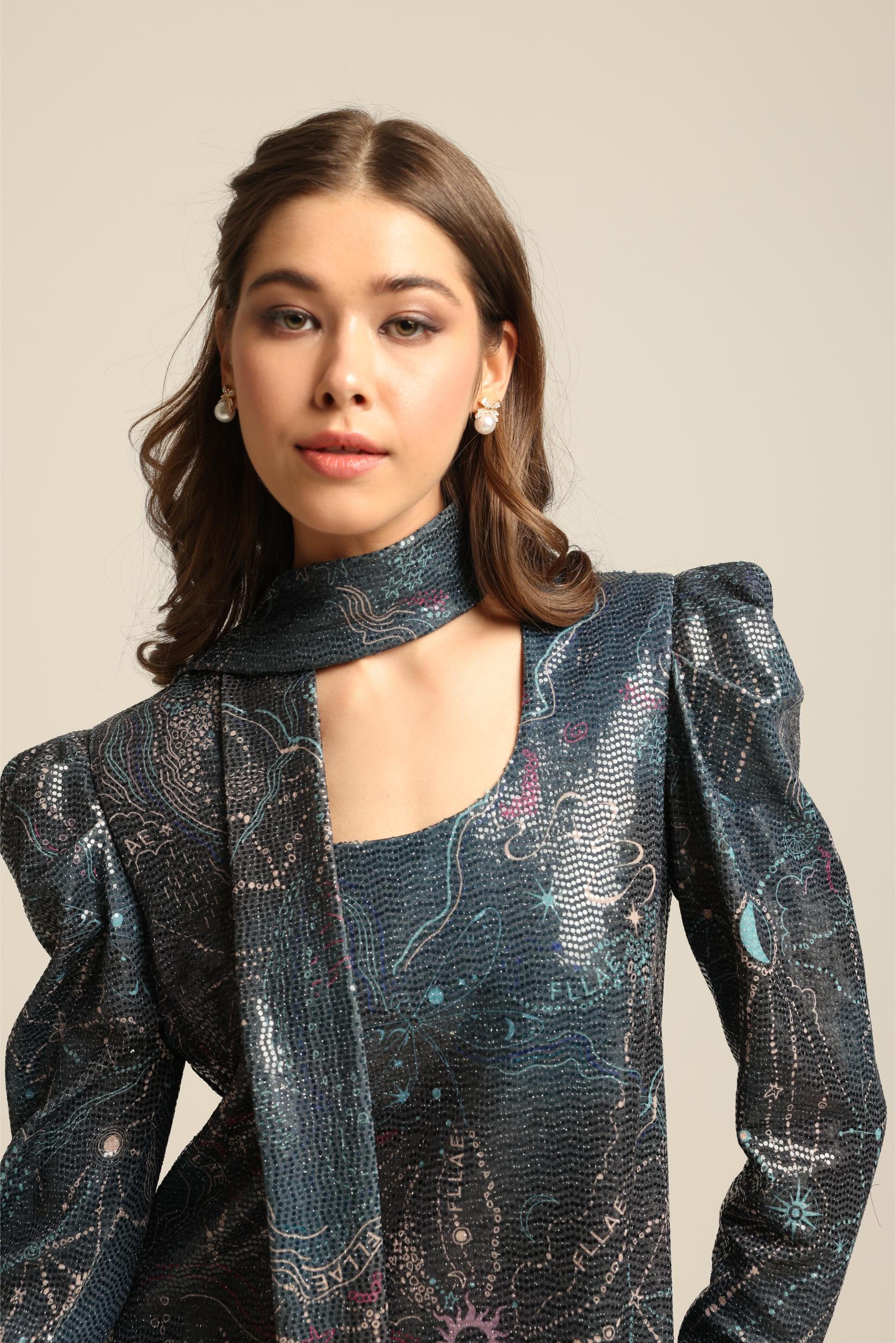 MAYA SEQUIN PRINT FULL SLEEVE DRESS