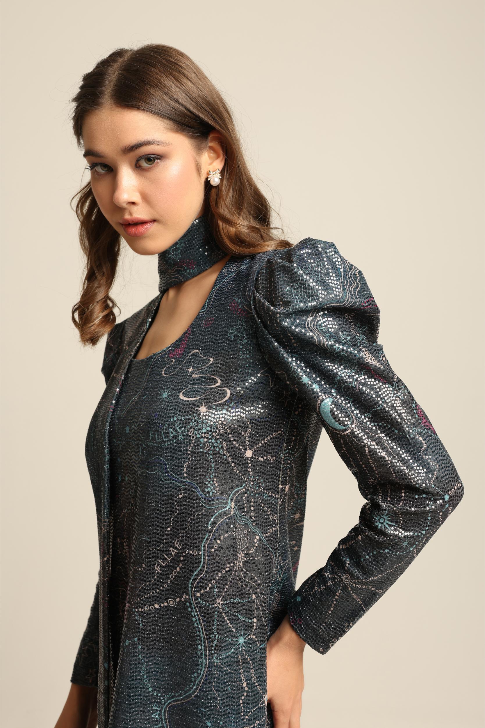 MAYA SEQUIN PRINT FULL SLEEVE DRESS