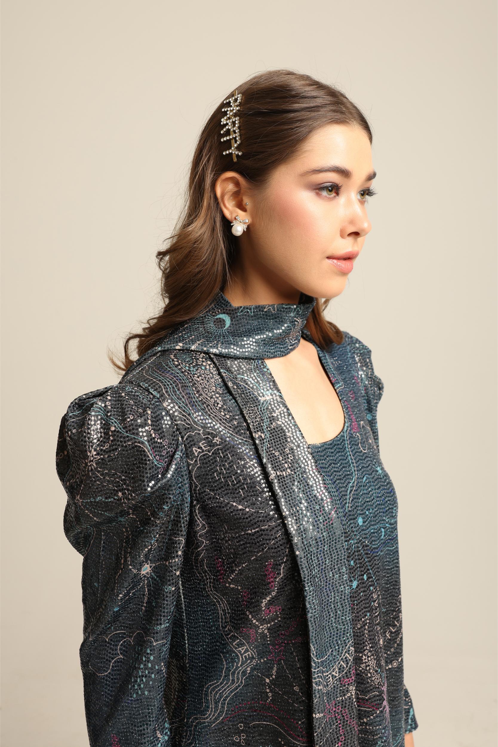 MAYA SEQUIN PRINT FULL SLEEVE DRESS