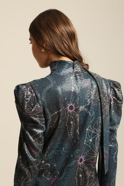 MAYA SEQUIN PRINT FULL SLEEVE DRESS