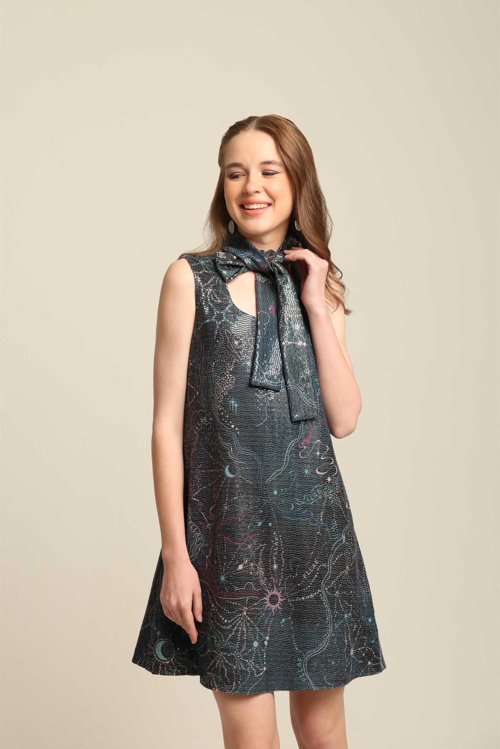 MAYA SEQUIN PRINT SLEEVELESS DRESS
