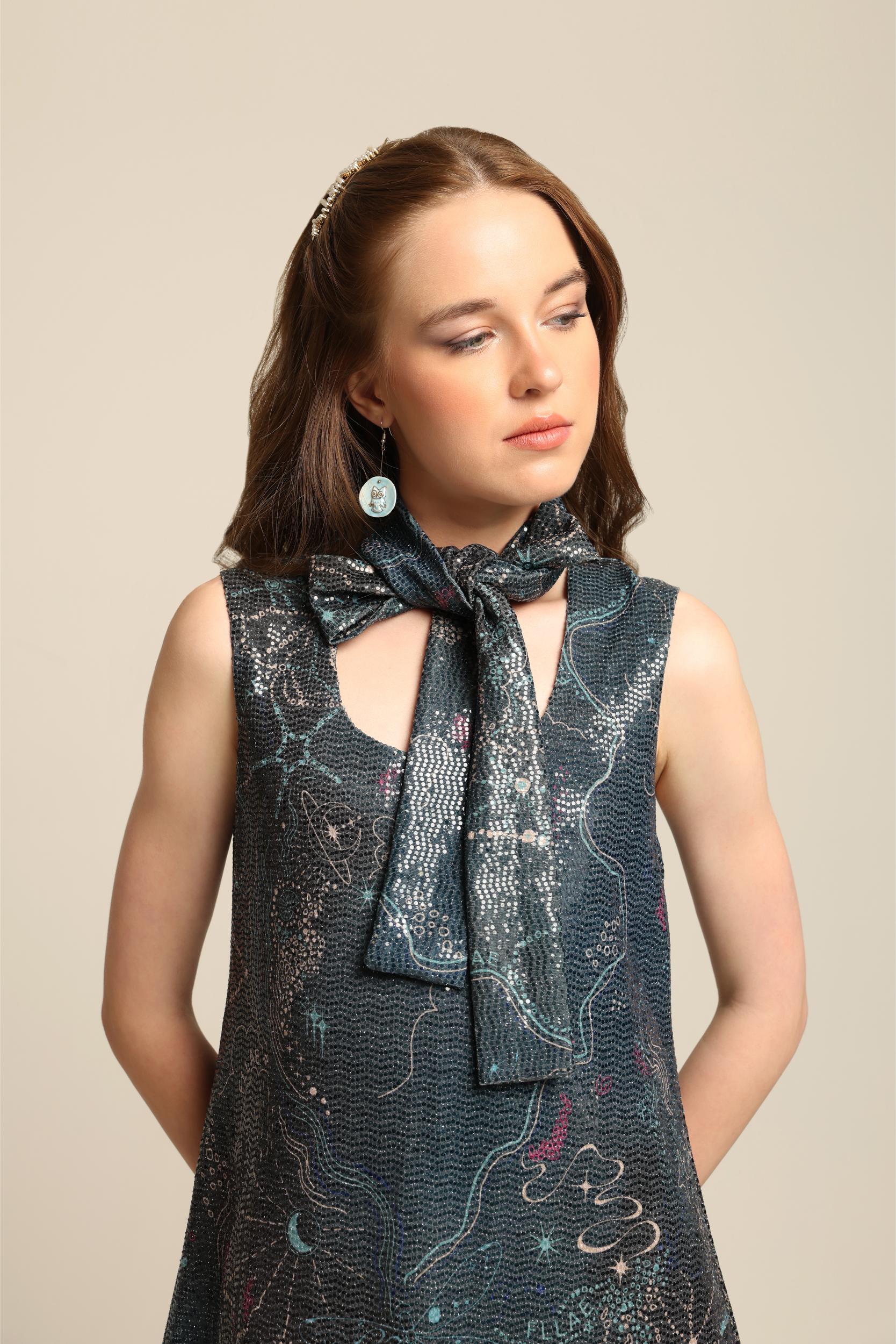 MAYA SEQUIN PRINT SLEEVELESS DRESS