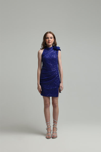 FREYA BLUE SEQUIN DRAPE DRESS