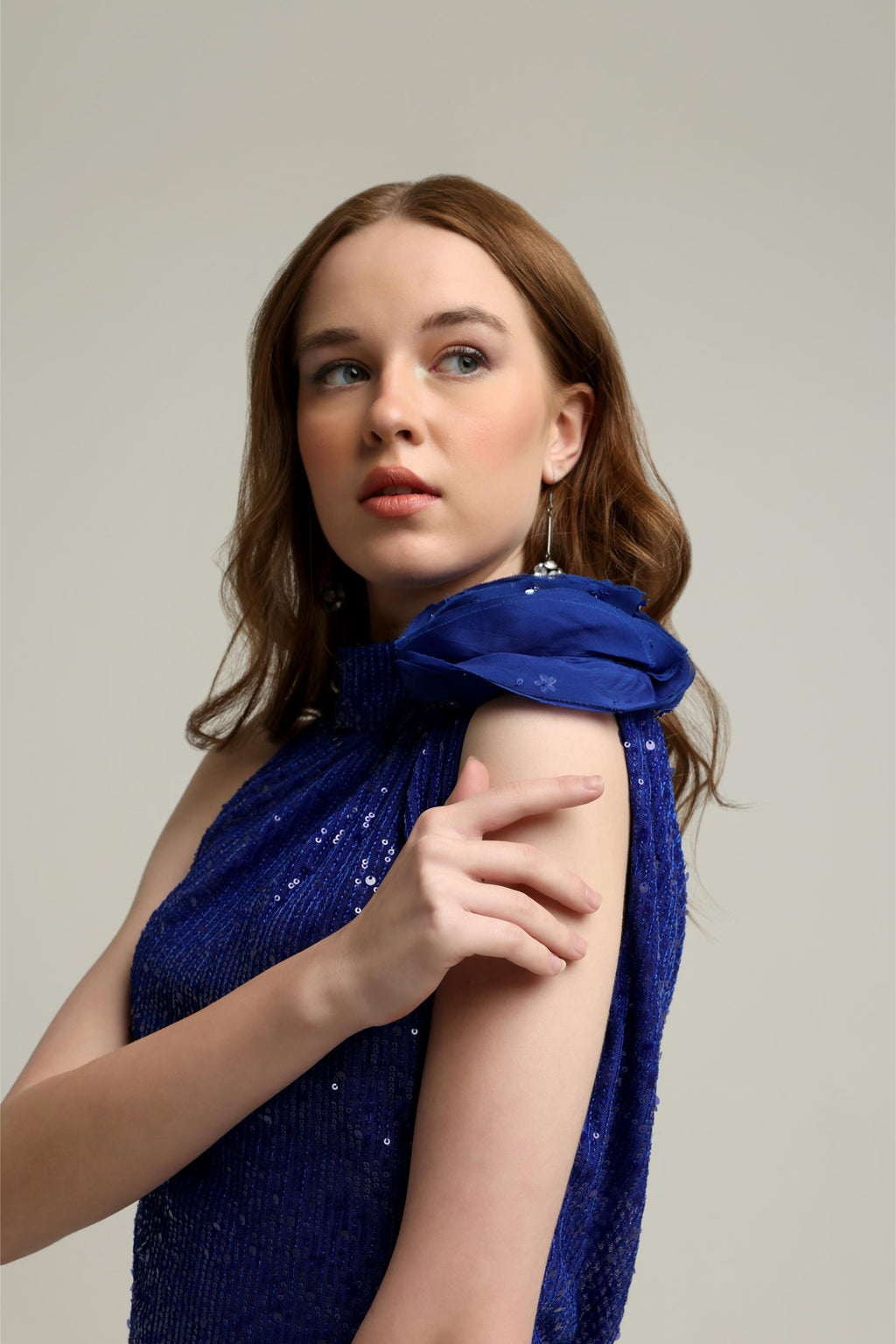 FREYA BLUE SEQUIN DRAPE DRESS