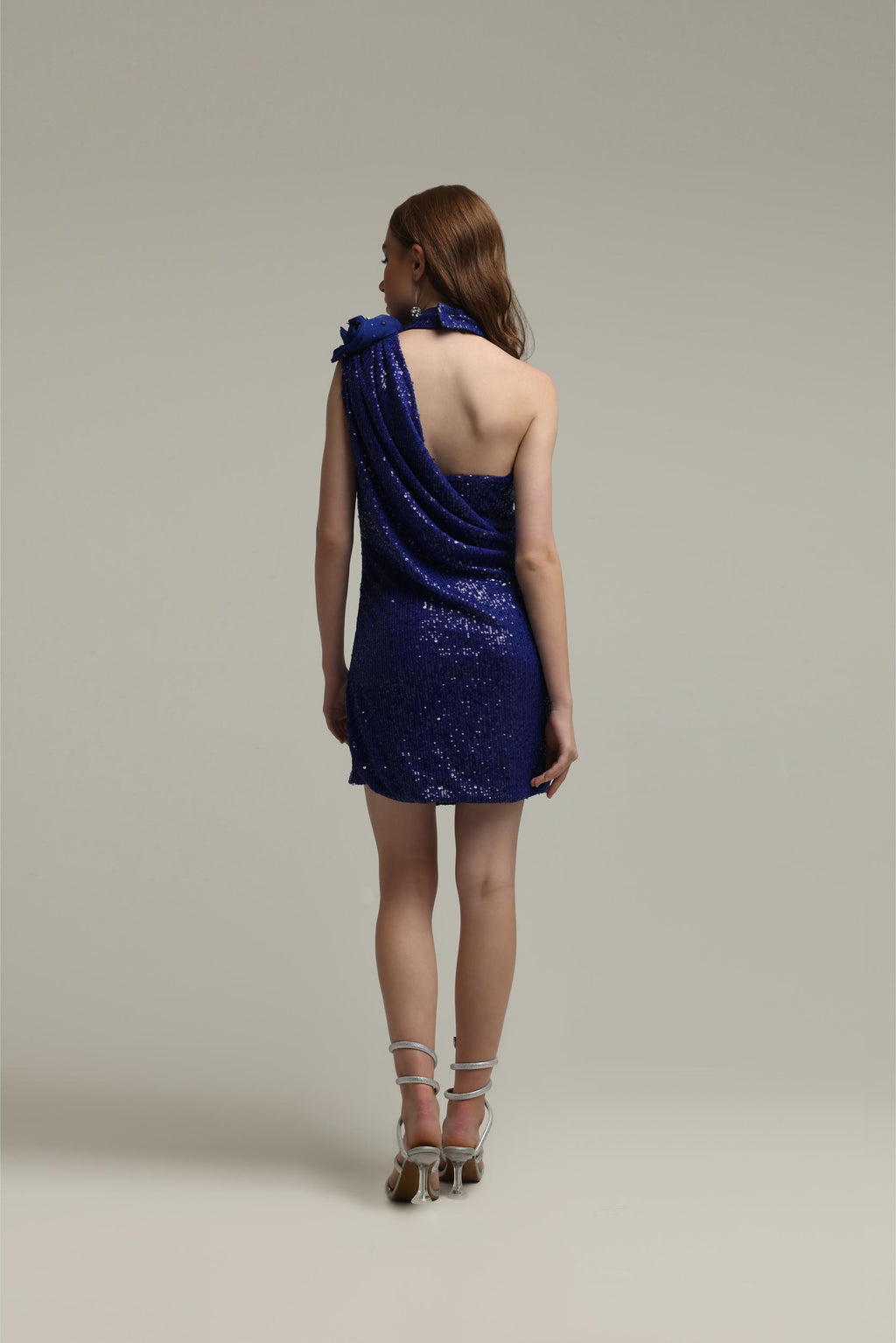 FREYA BLUE SEQUIN DRAPE DRESS
