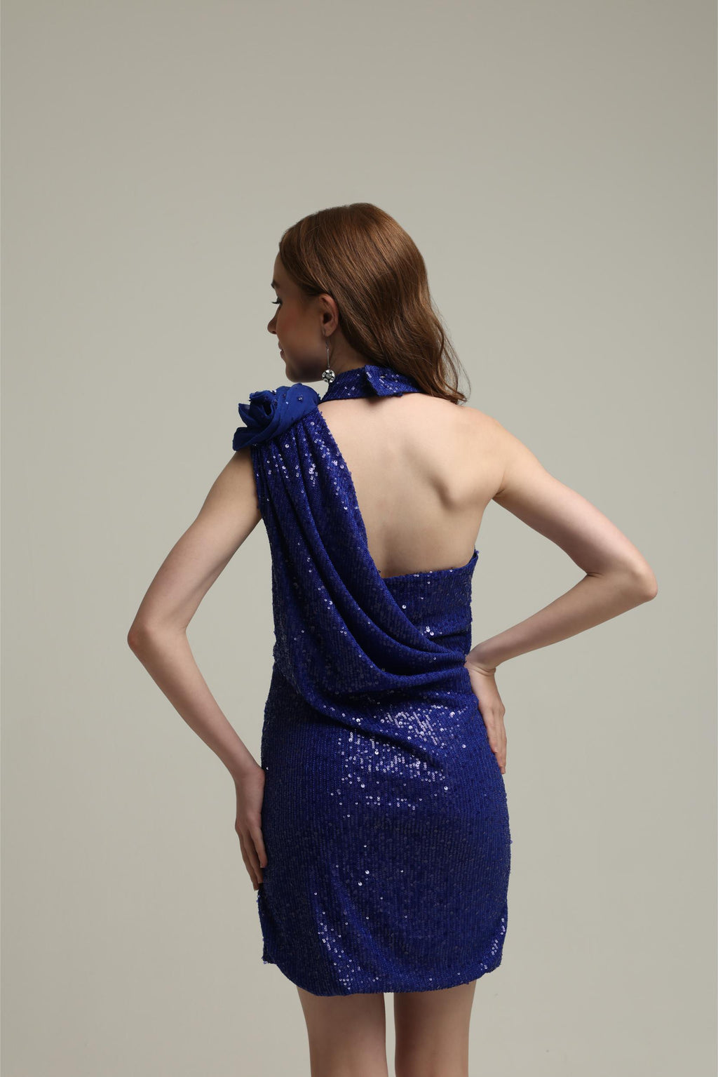 FREYA BLUE SEQUIN DRAPE DRESS