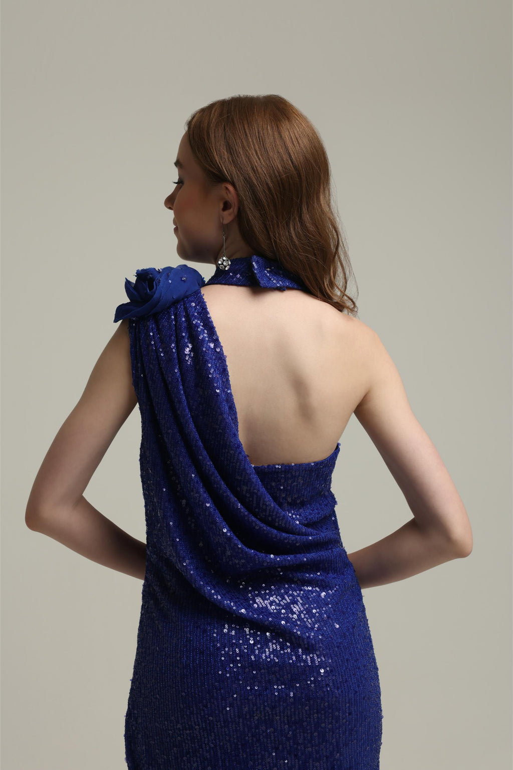 FREYA BLUE SEQUIN DRAPE DRESS