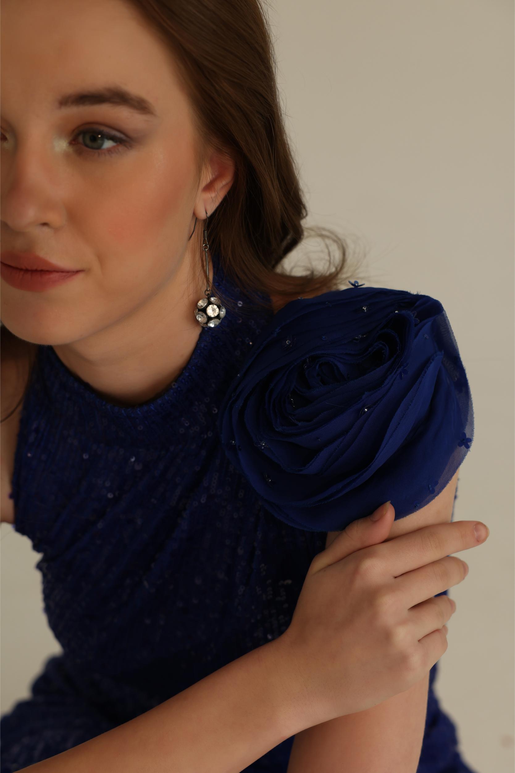 FREYA BLUE SEQUIN DRAPE DRESS