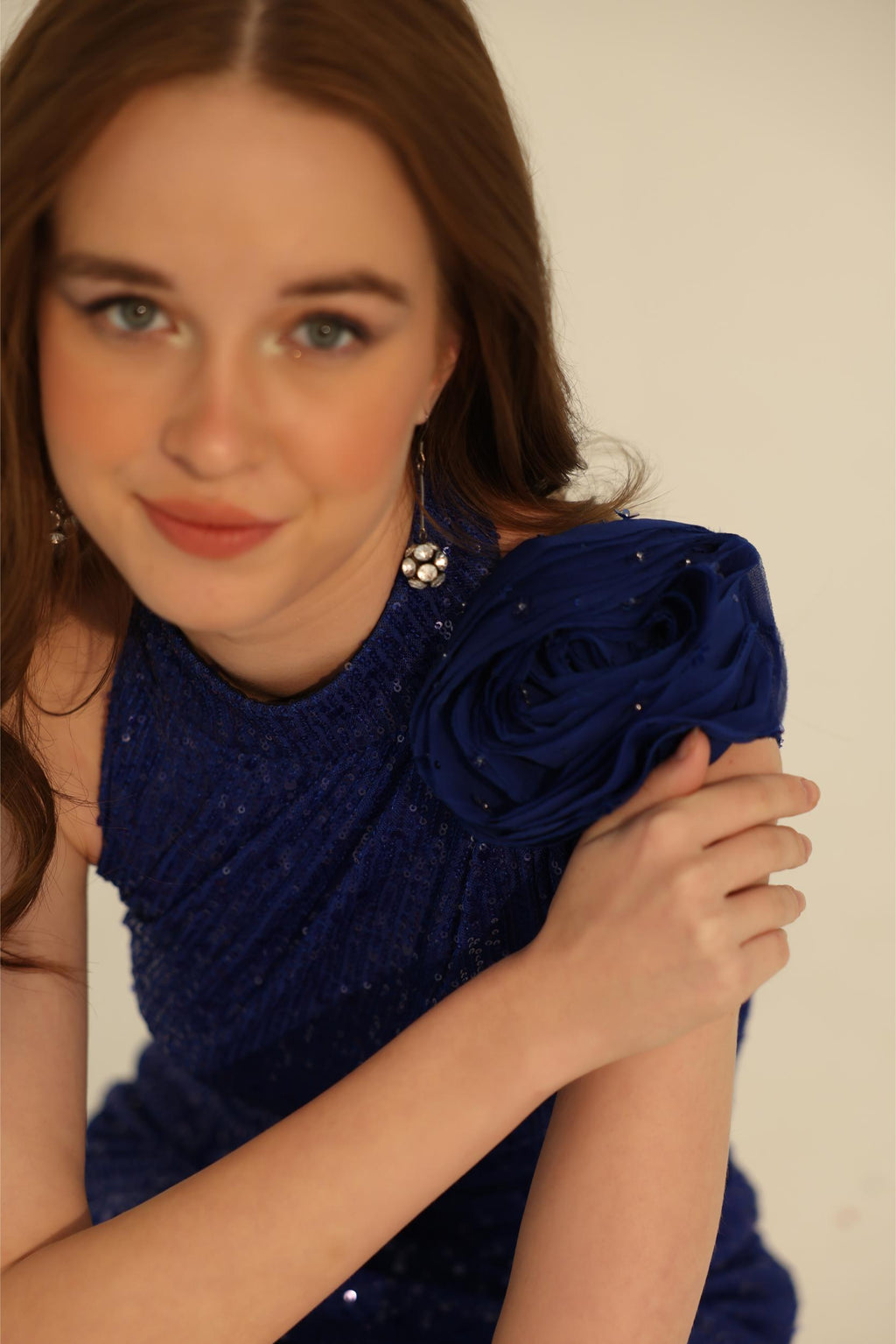 FREYA BLUE SEQUIN DRAPE DRESS