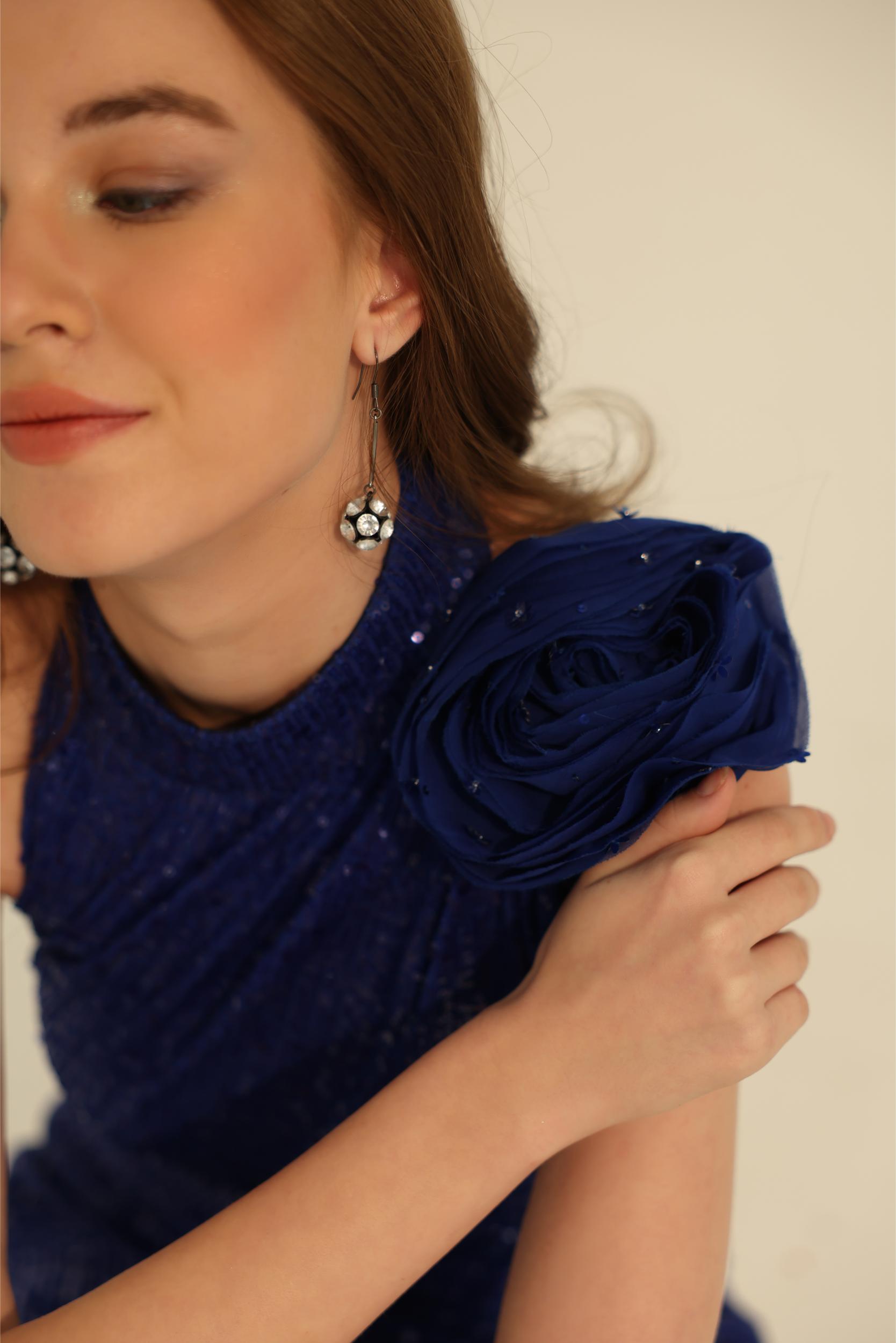 FREYA BLUE SEQUIN DRAPE DRESS