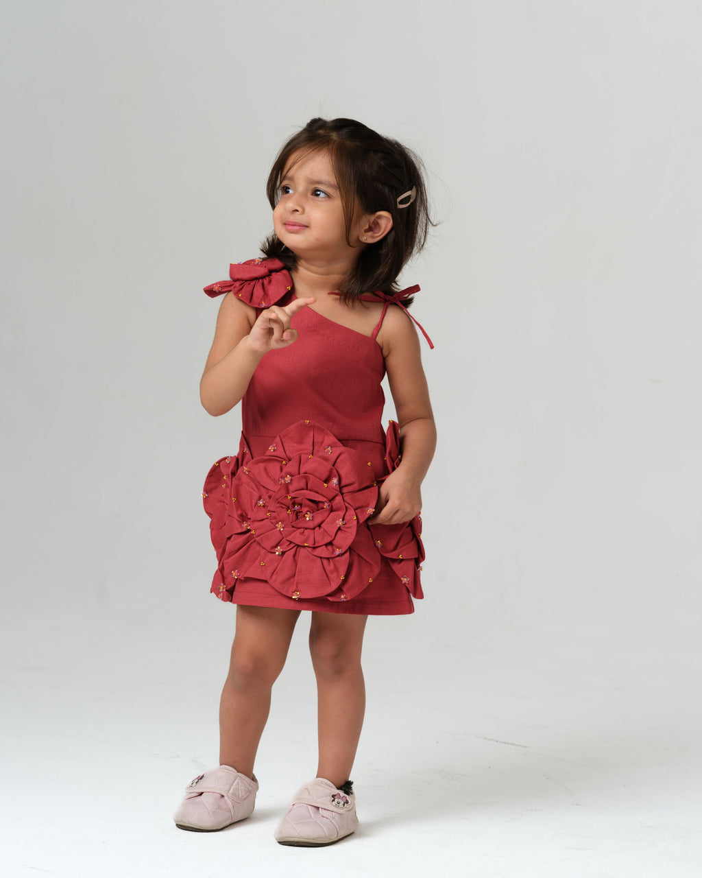 VALENTINA RED 3D FLOWER DRESS MINI