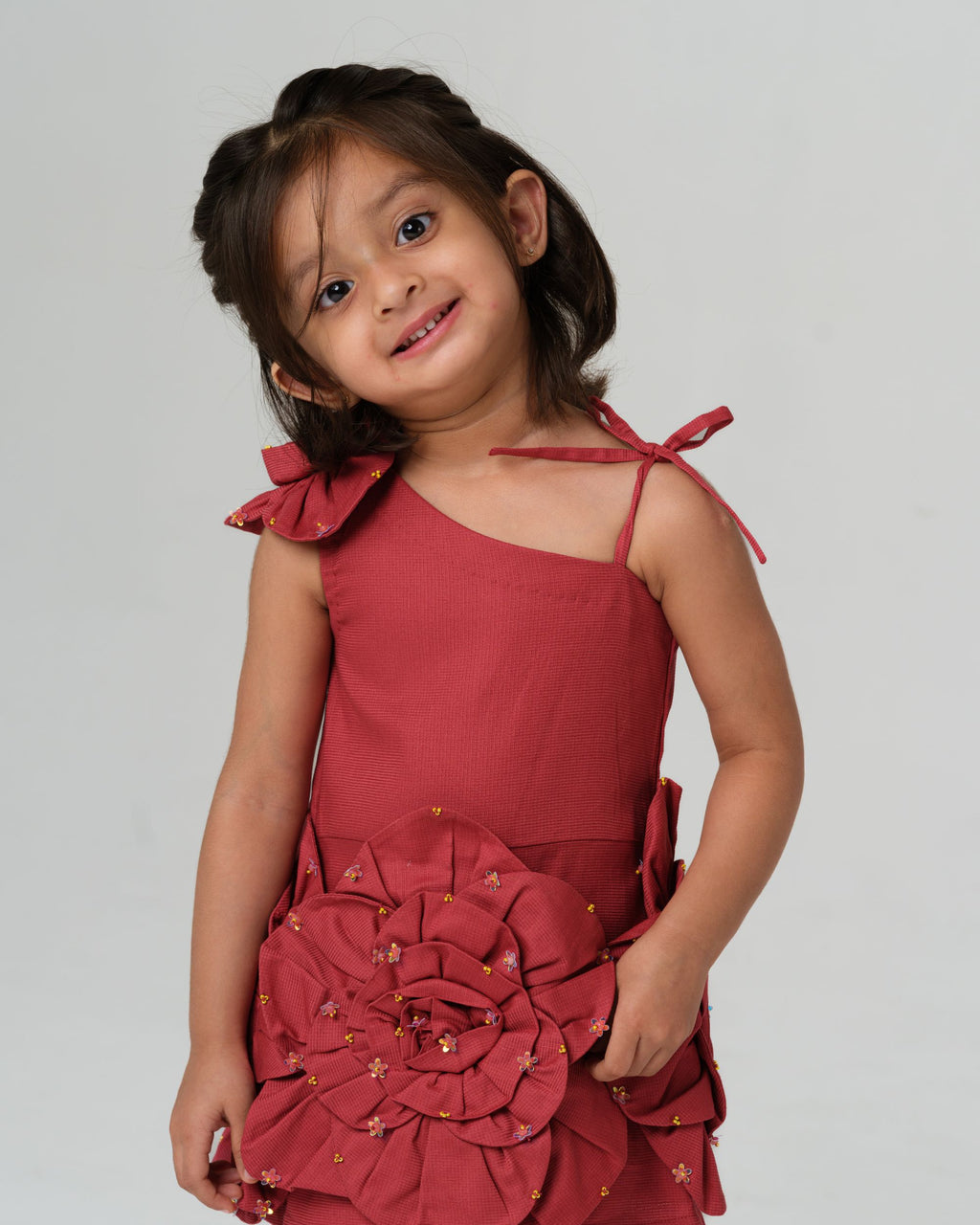 VALENTINA RED 3D FLOWER DRESS MINI