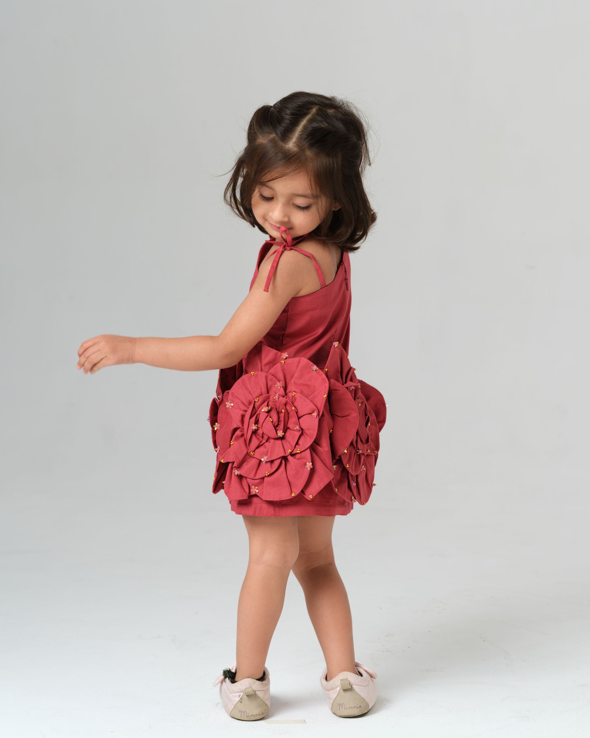 VALENTINA RED 3D FLOWER DRESS MINI