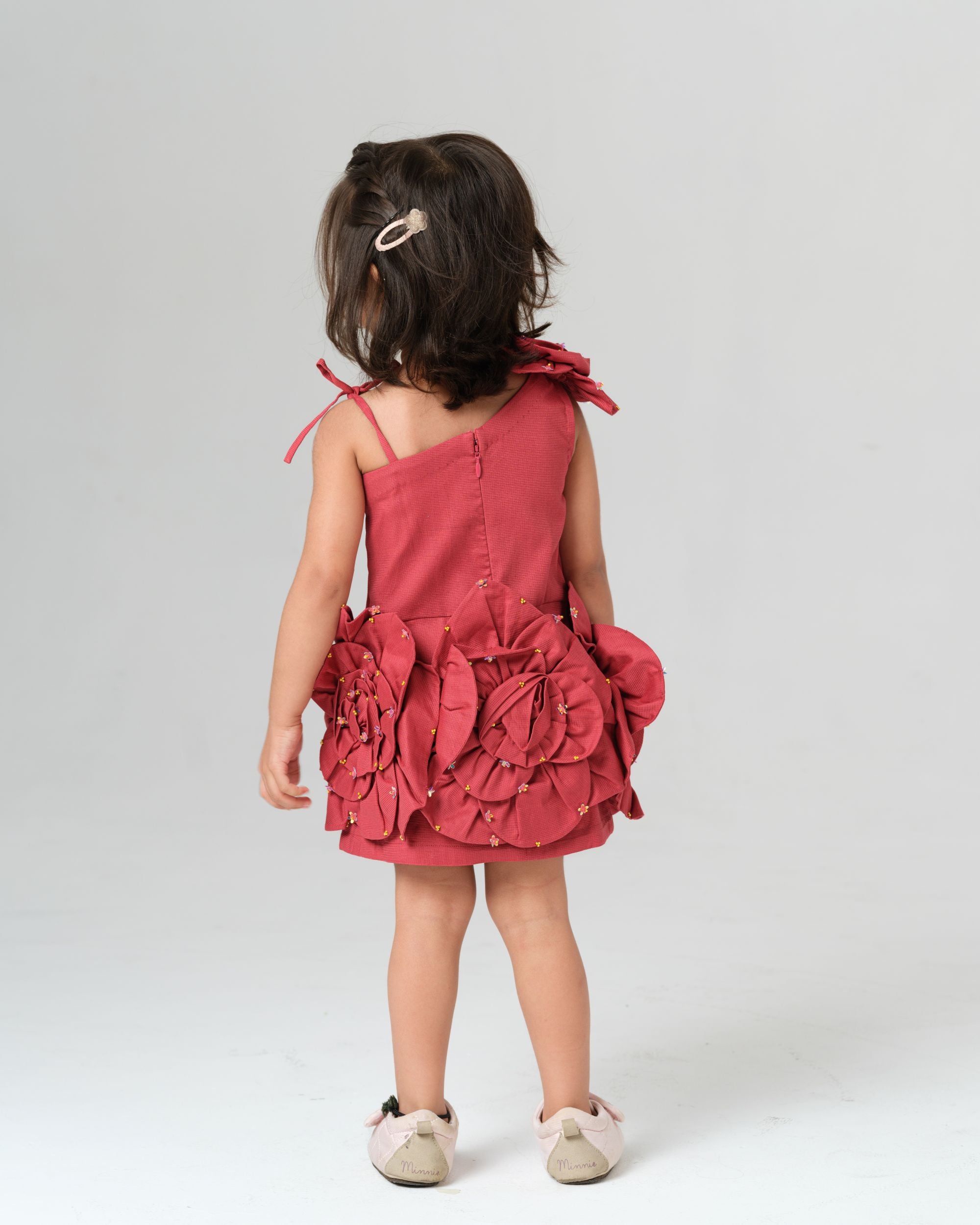 VALENTINA RED 3D FLOWER DRESS MINI