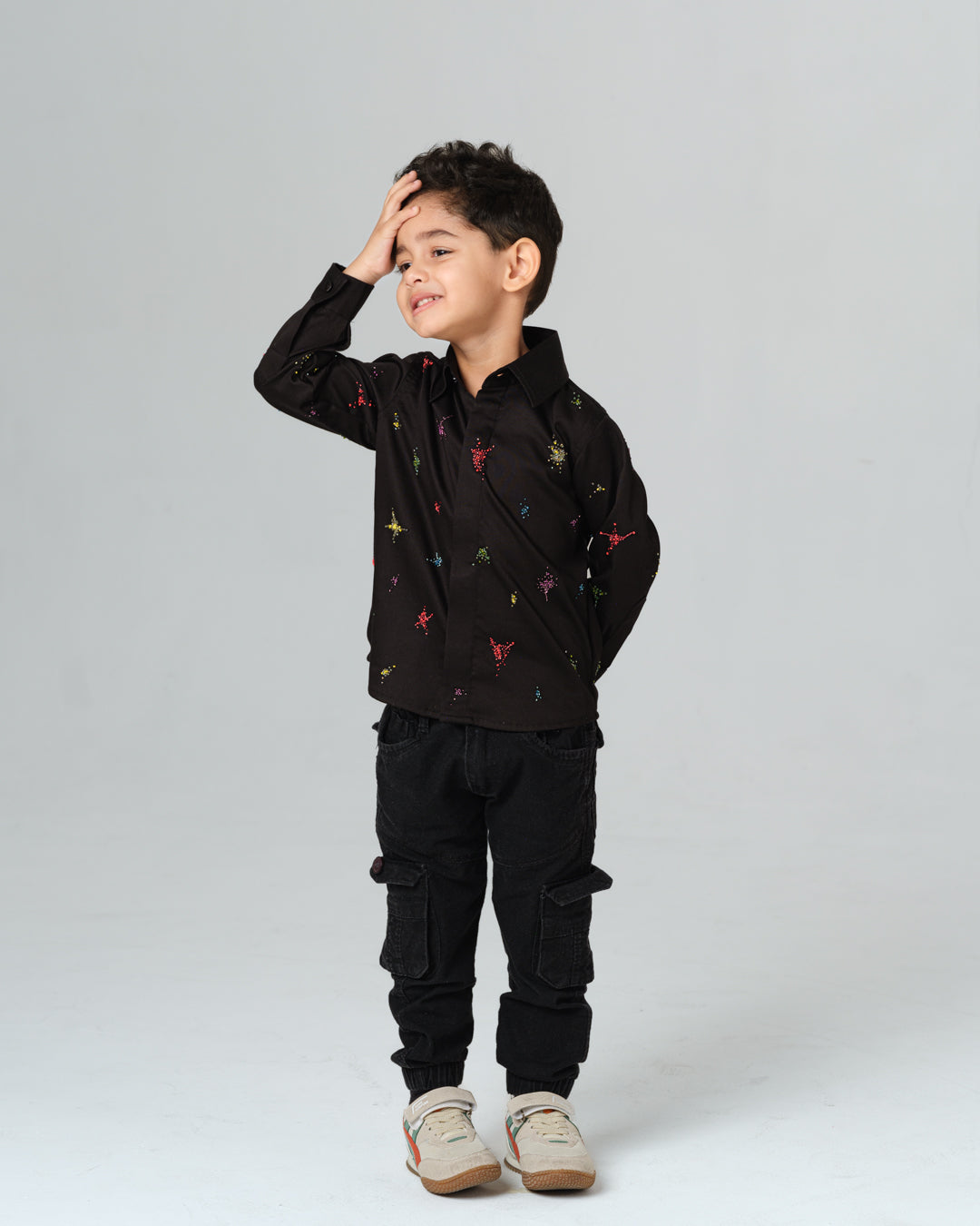 ENRICO BLACK COLORFUL SPLATTER HAND EMBROIDERED SHIRT BOY