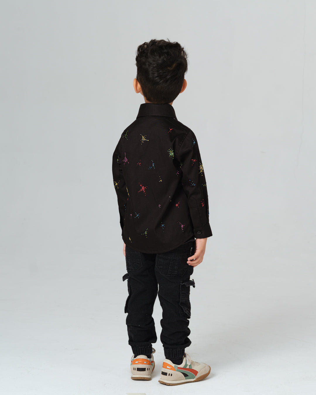ENRICO BLACK COLORFUL SPLATTER HAND EMBROIDERED SHIRT BOY