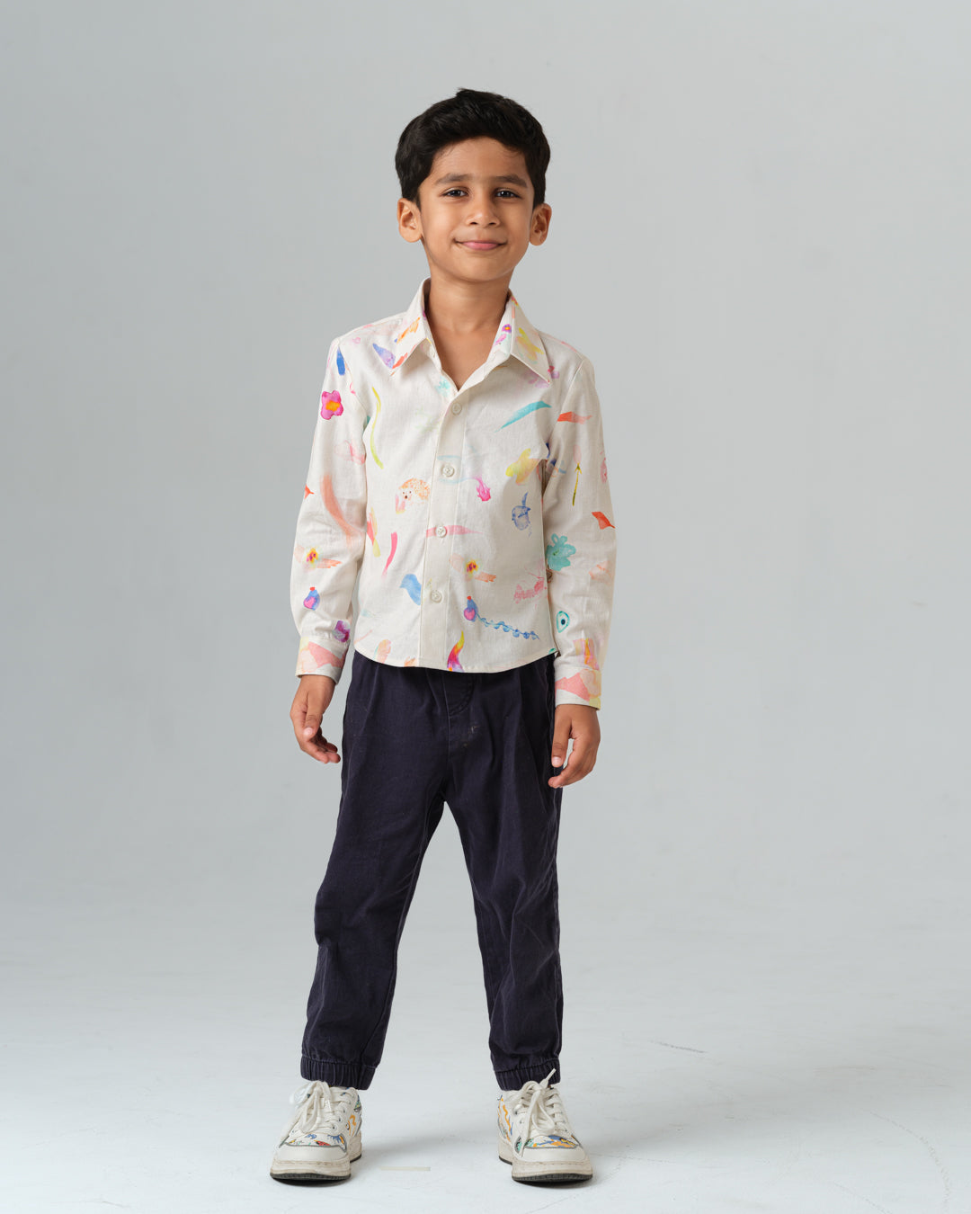 CIRO BRUSHSTROKE PRINT LYCRA LINEN SHIRT BOY