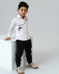 COCKTAIL MONKEY HAND EMBROIDERED WHITE SHIRT BOY