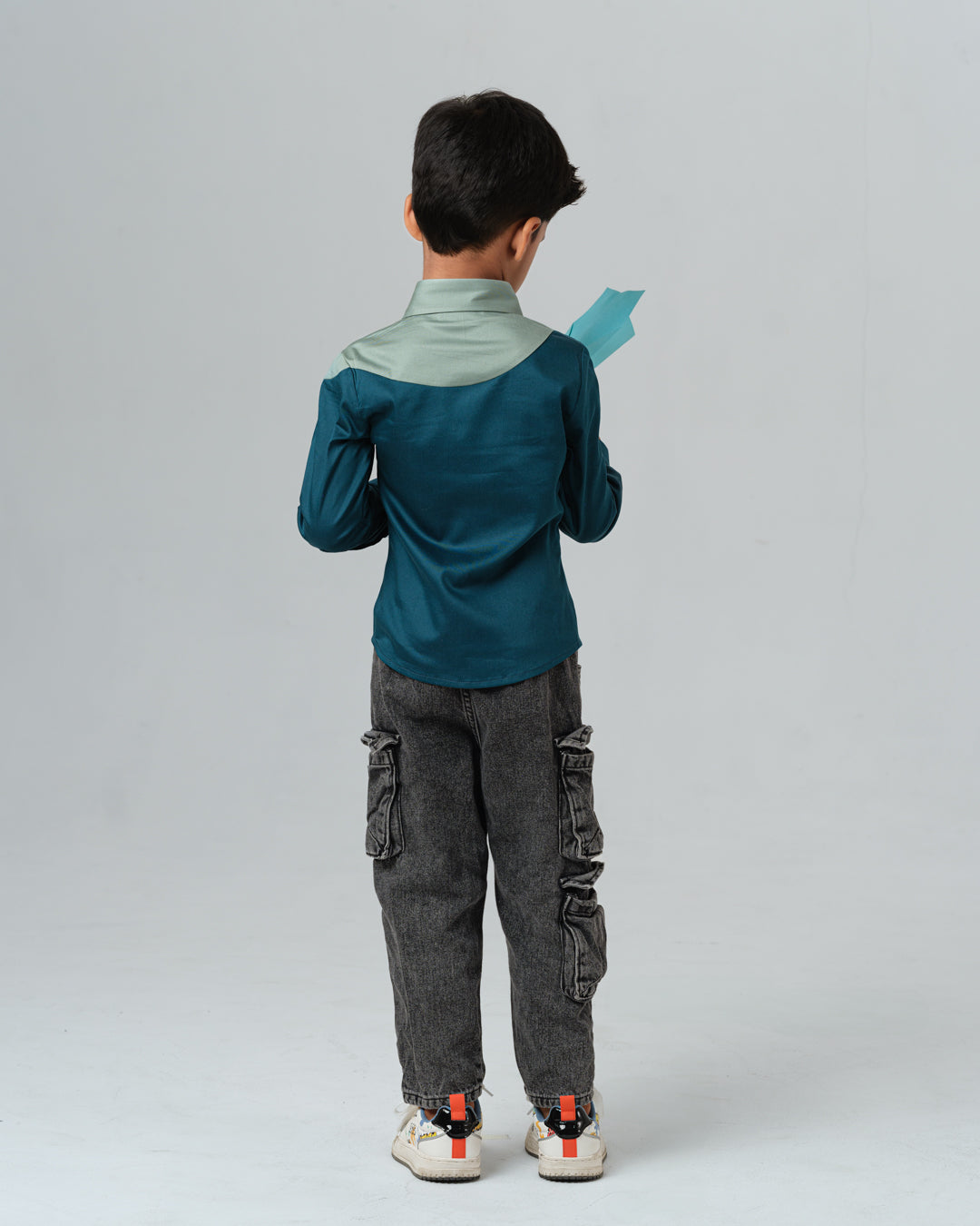 PAOLO GREEN AND WHITE ABSTRACT GEOMETRIC PATTERN SHIRT BOY