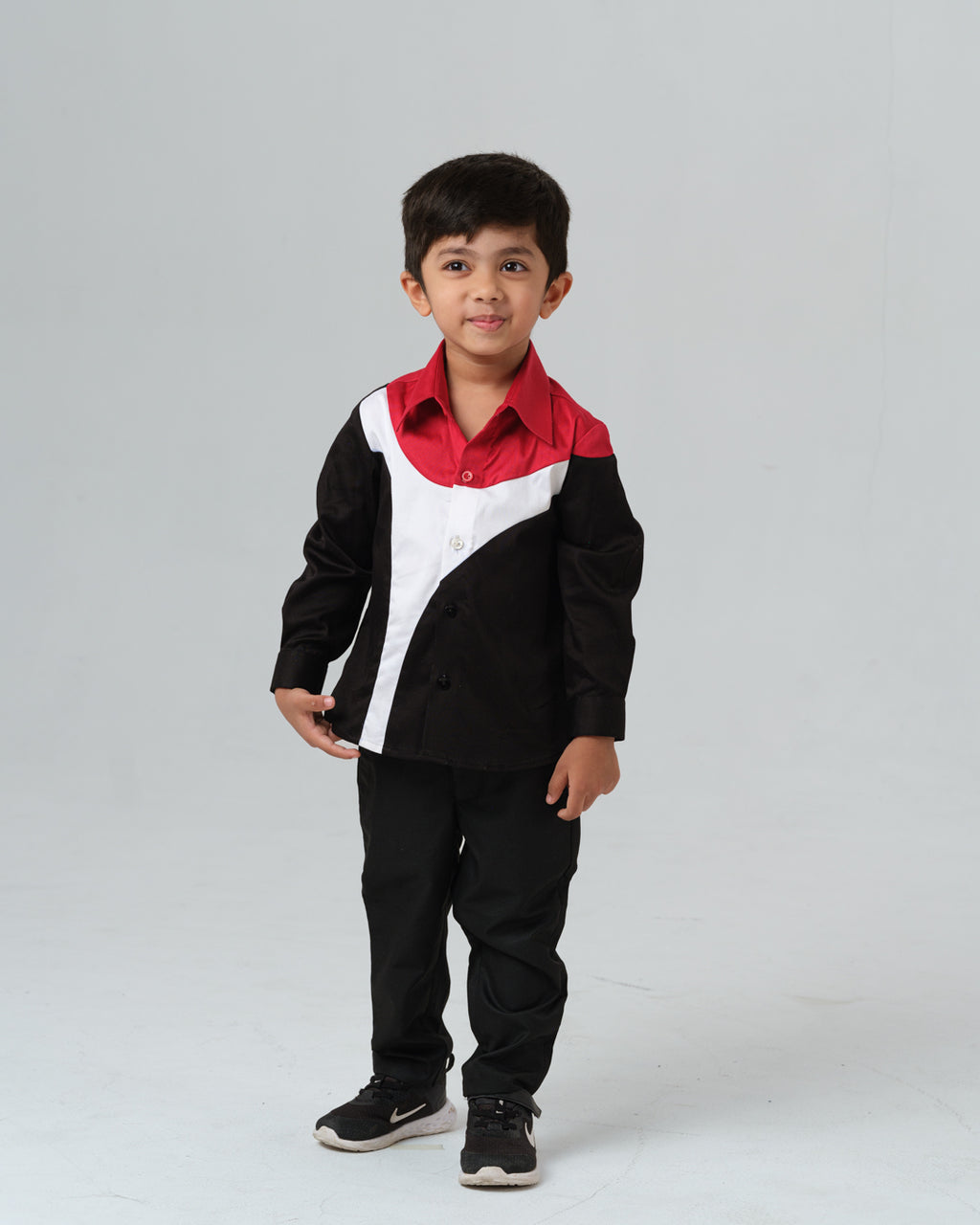 PAOLO RED AND BLACK ABSTRACT GEOMETRIC PATTERN SHIRT BOY