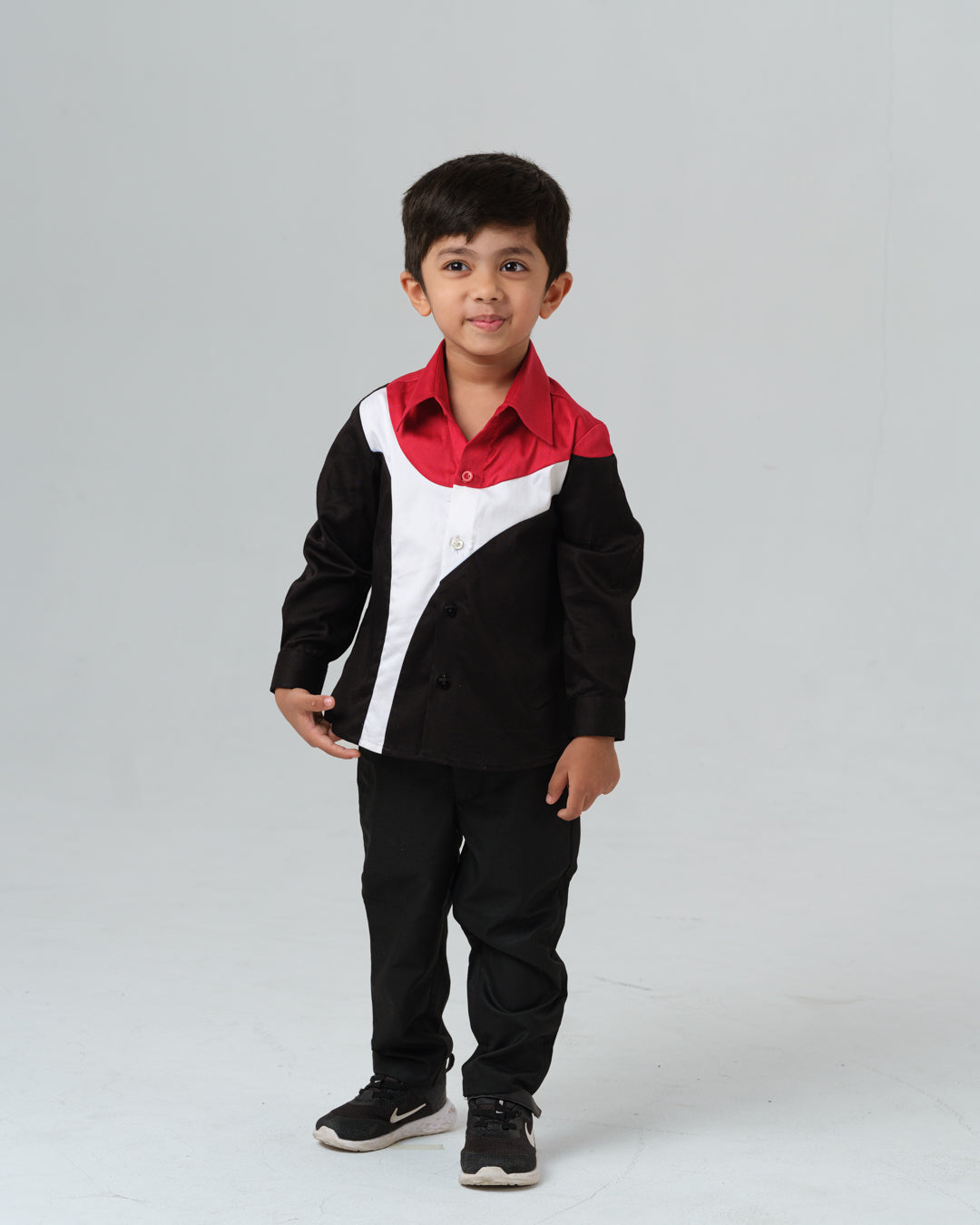 PAOLO RED AND BLACK ABSTRACT GEOMETRIC PATTERN SHIRT BOY