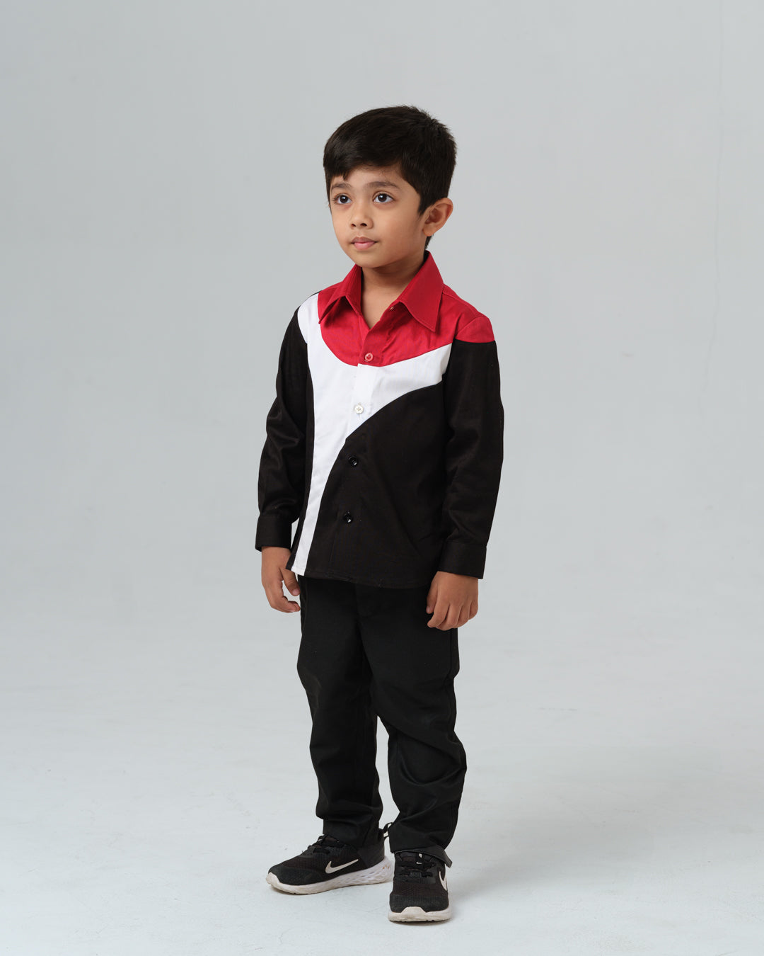 PAOLO RED AND BLACK ABSTRACT GEOMETRIC PATTERN SHIRT BOY