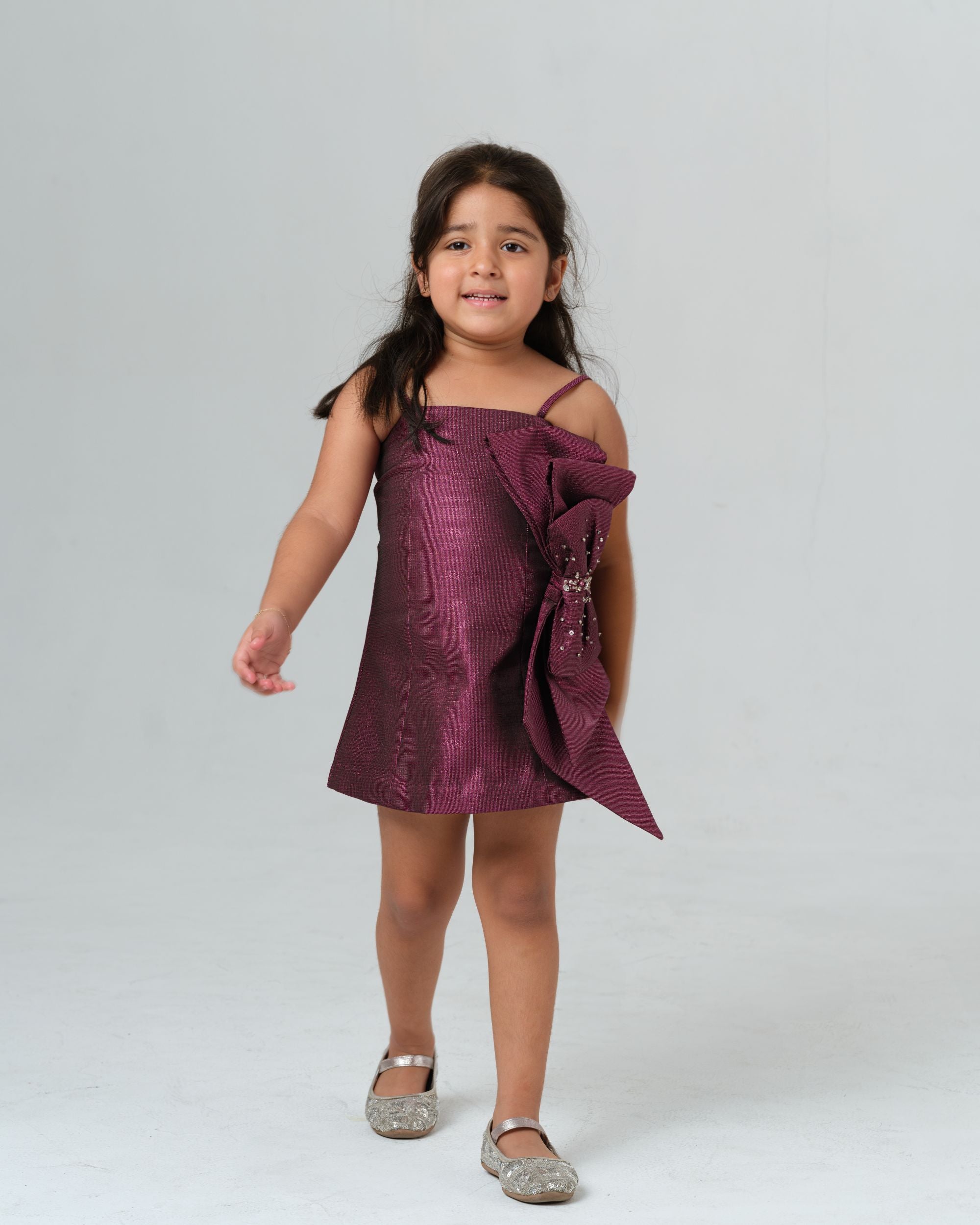 SCENA PINK METALLIC BOW DRESS MINI