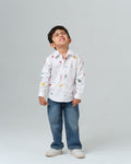 ENRICO WHITE COLORFUL SPLATTER HAND EMBROIDERED SHIRT BOY