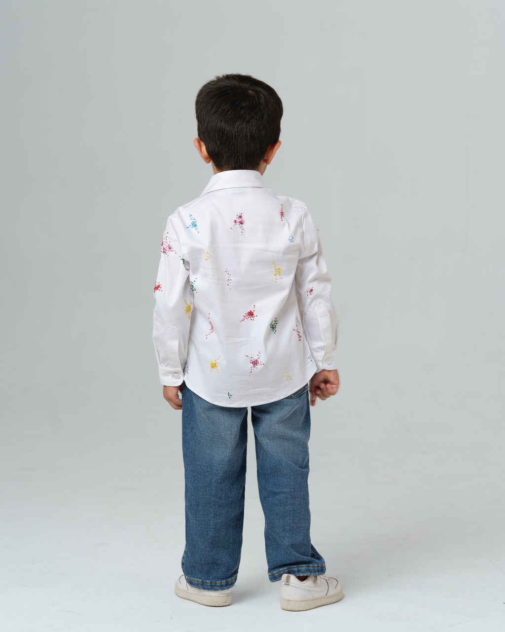 ENRICO WHITE COLORFUL SPLATTER HAND EMBROIDERED SHIRT BOY