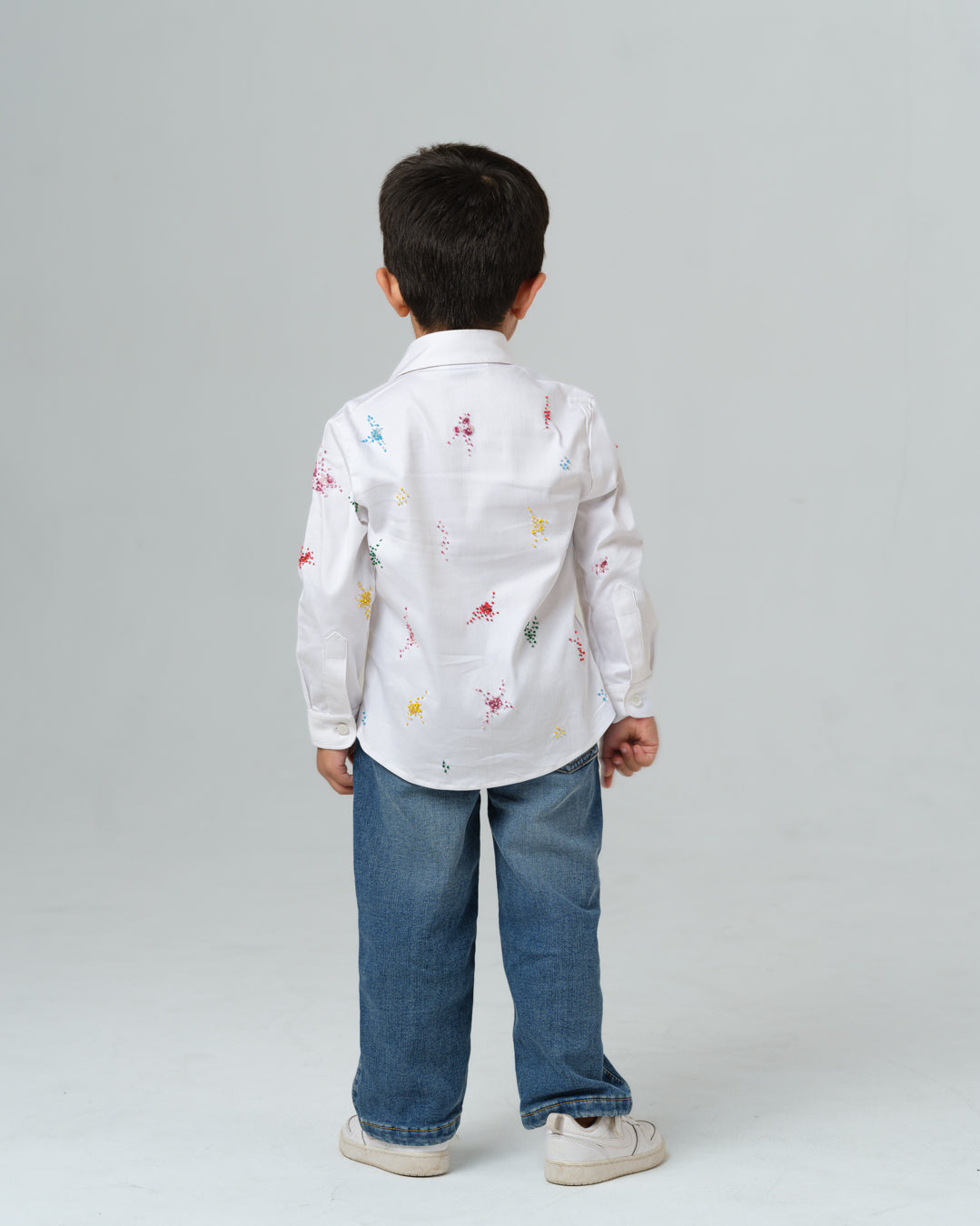 ENRICO WHITE COLORFUL SPLATTER HAND EMBROIDERED SHIRT BOY