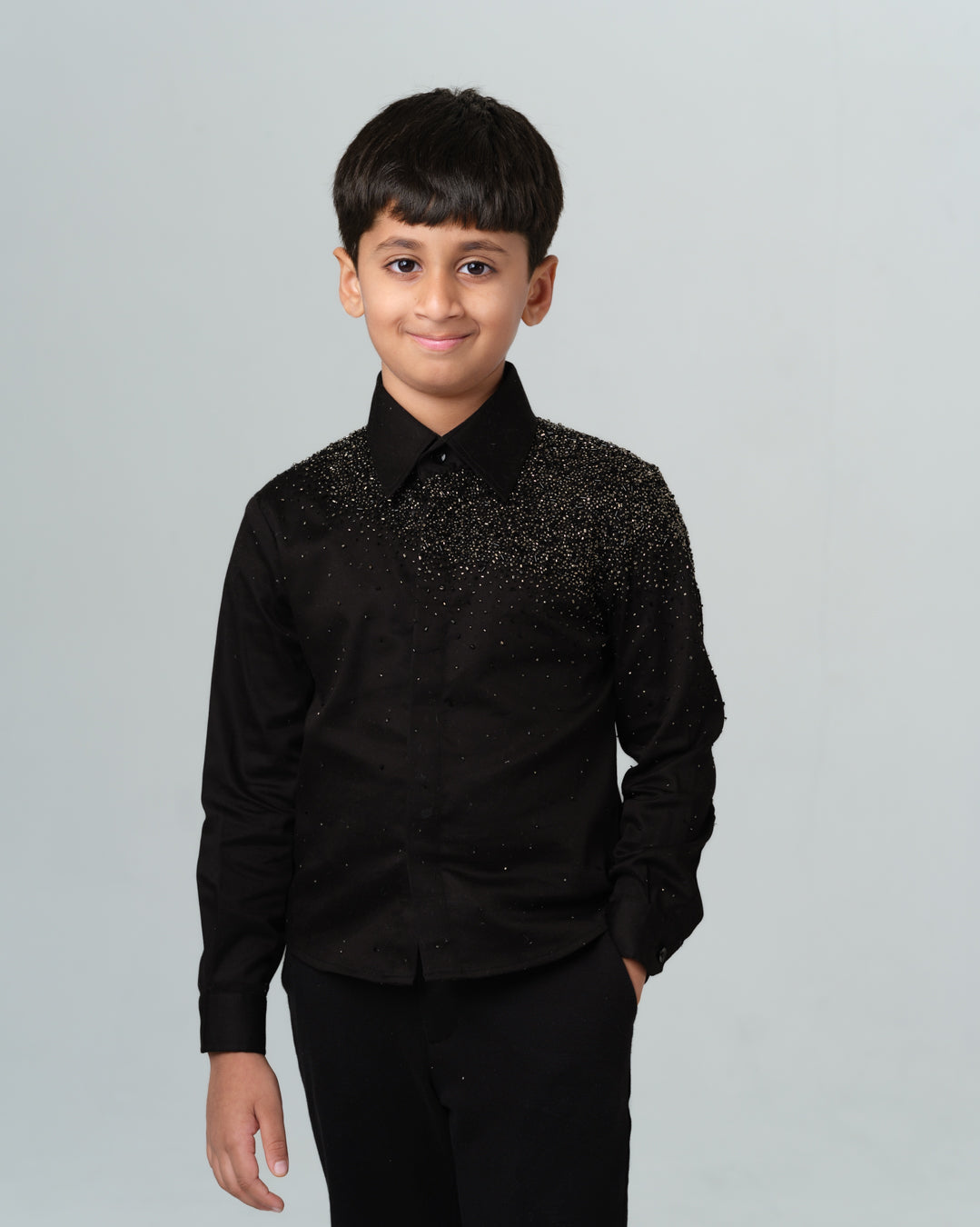 BLACK STARDUST SILVER HAND EMBROIDERED SHIRT BOY