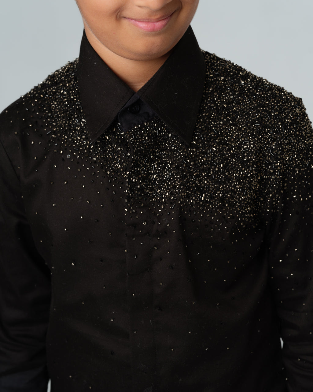 BLACK STARDUST SILVER HAND EMBROIDERED SHIRT BOY