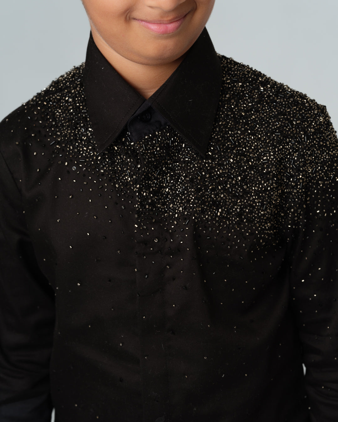 BLACK STARDUST SILVER HAND EMBROIDERED SHIRT BOY