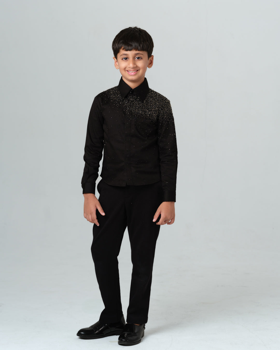 BLACK STARDUST SILVER HAND EMBROIDERED SHIRT BOY