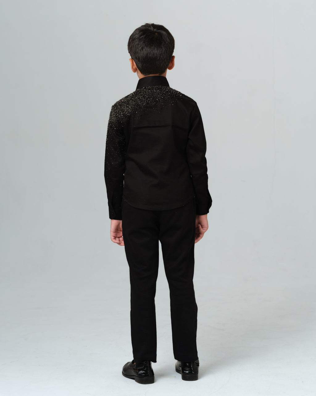 BLACK STARDUST SILVER HAND EMBROIDERED SHIRT BOY