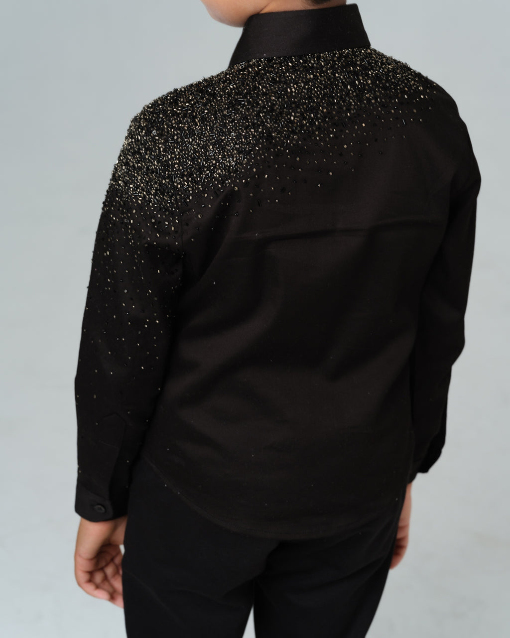 BLACK STARDUST SILVER HAND EMBROIDERED SHIRT BOY