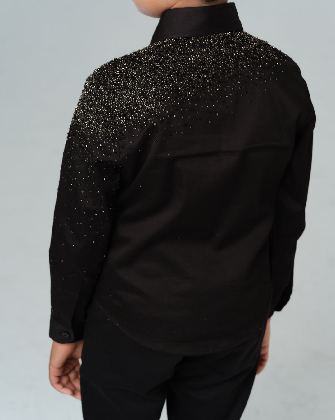BLACK STARDUST SILVER HAND EMBROIDERED SHIRT BOY