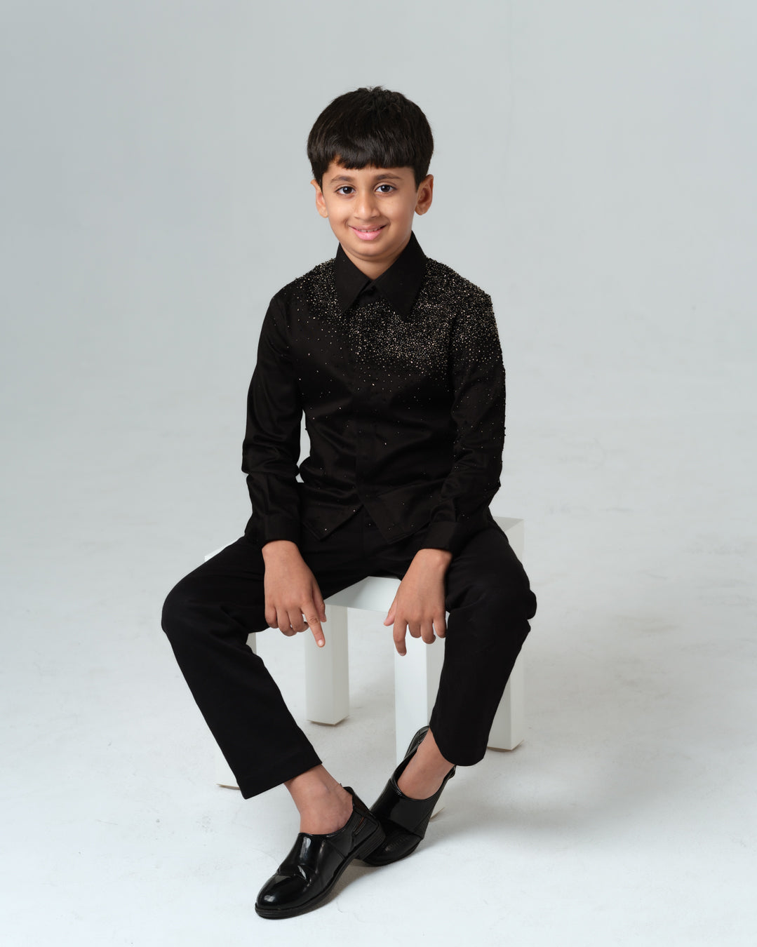 BLACK STARDUST SILVER HAND EMBROIDERED SHIRT BOY