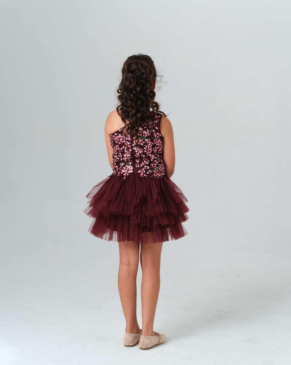 ESTELLA WINE RUFFLE DRESS MINI