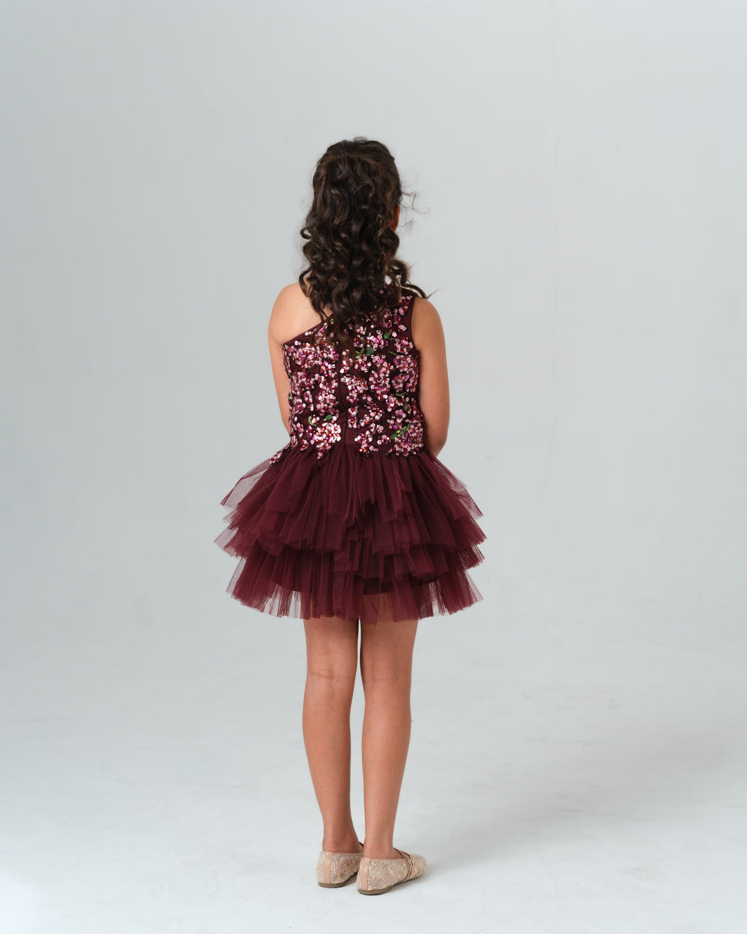ESTELLA WINE RUFFLE DRESS MINI