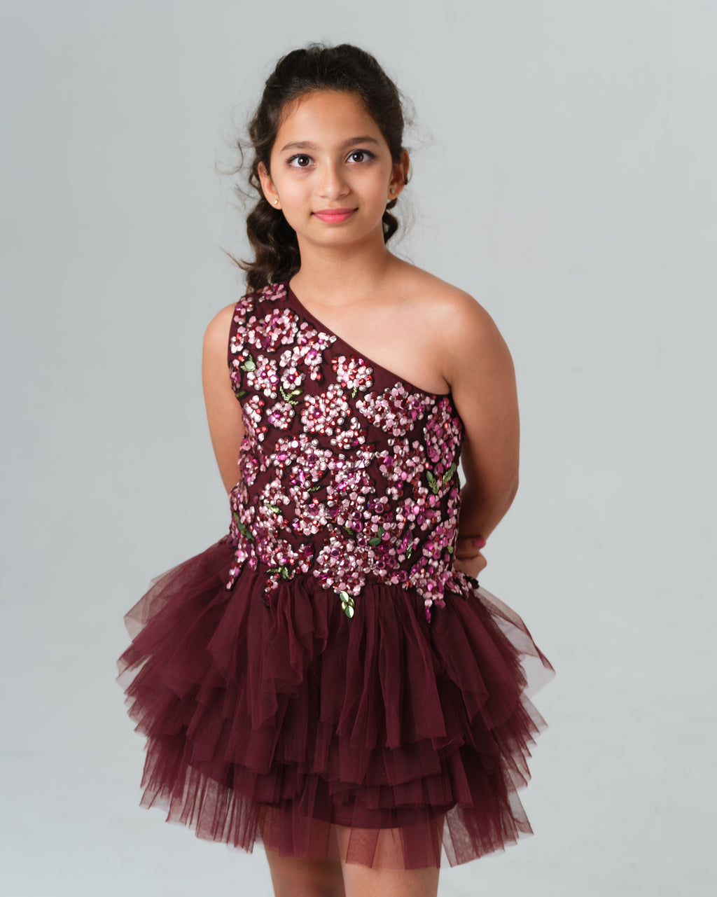 ESTELLA WINE RUFFLE DRESS MINI