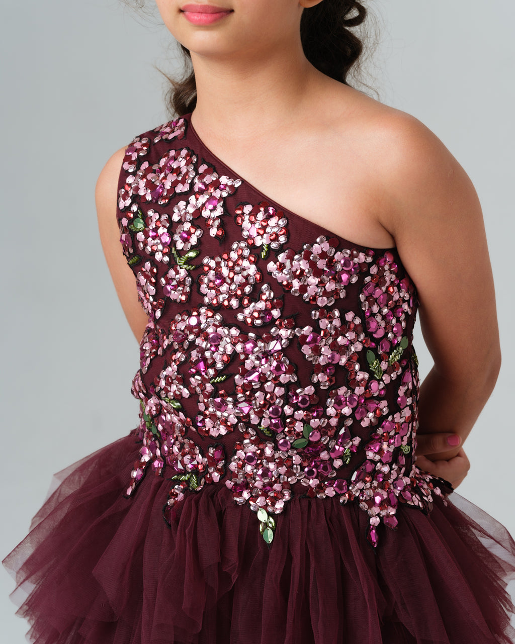 ESTELLA WINE RUFFLE DRESS MINI