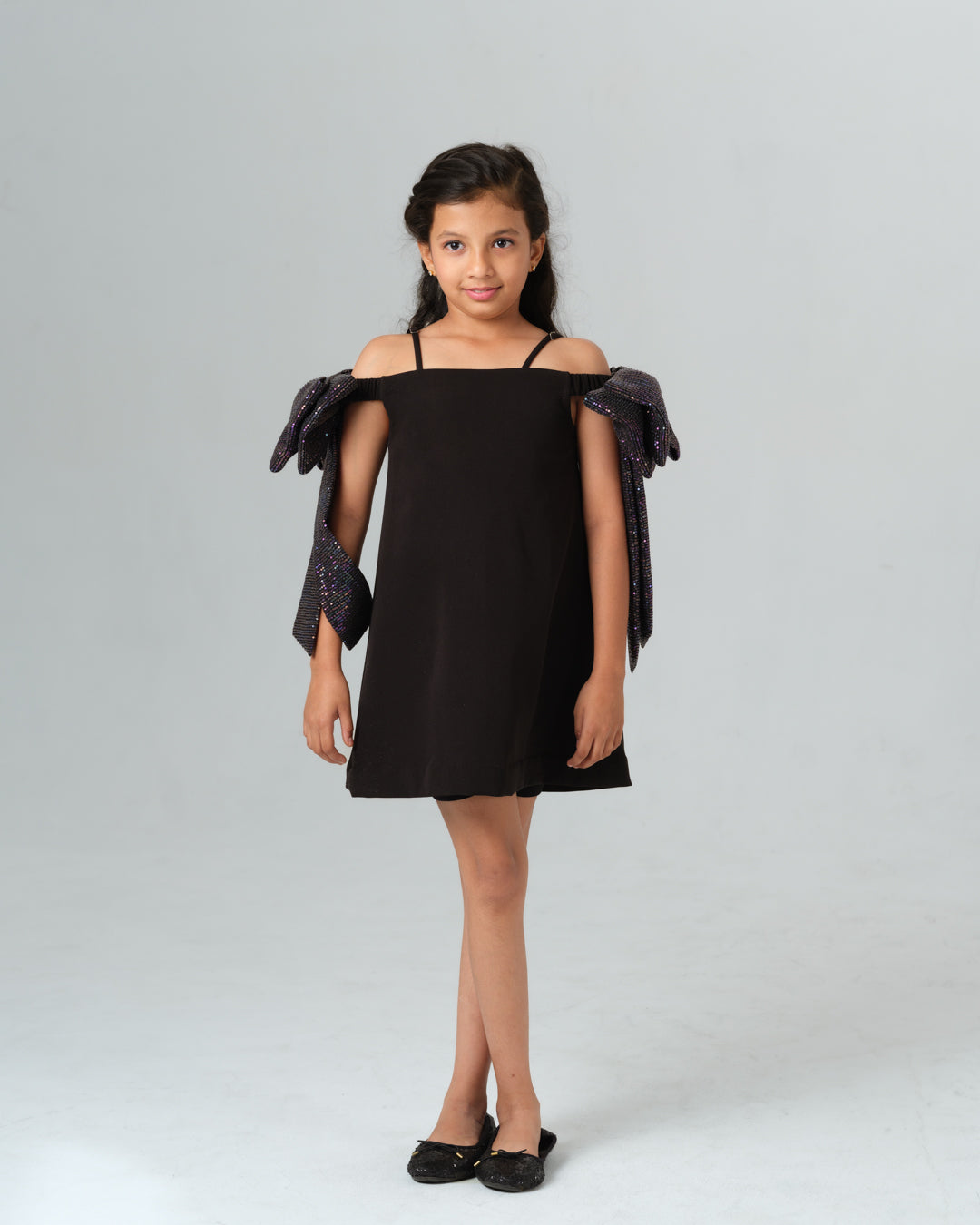 AMORE BLACK 3D MULTI SEQUIN BOW DRESS MINI