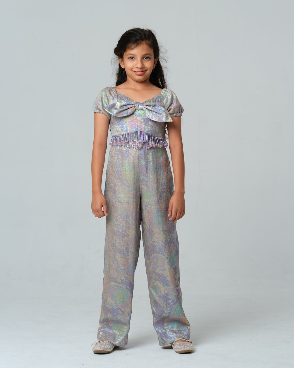 FEDERICA MULTICOLOR HOLOGRAPHIC CRYSTAL TASSEL JUMPSUIT MINI